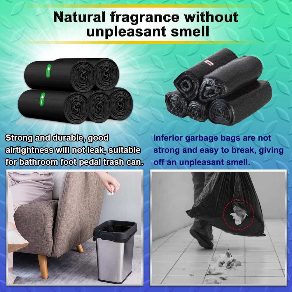 AOSULI 3 Gallon/10 Liter Small Bathroom Trash Bags - 100 Count Black Plastic Waste Basket Liners for Bathroom, Office & Kitchen Garbage Cans | Perfect for Small Spaces, Under Sink & Desk Bins