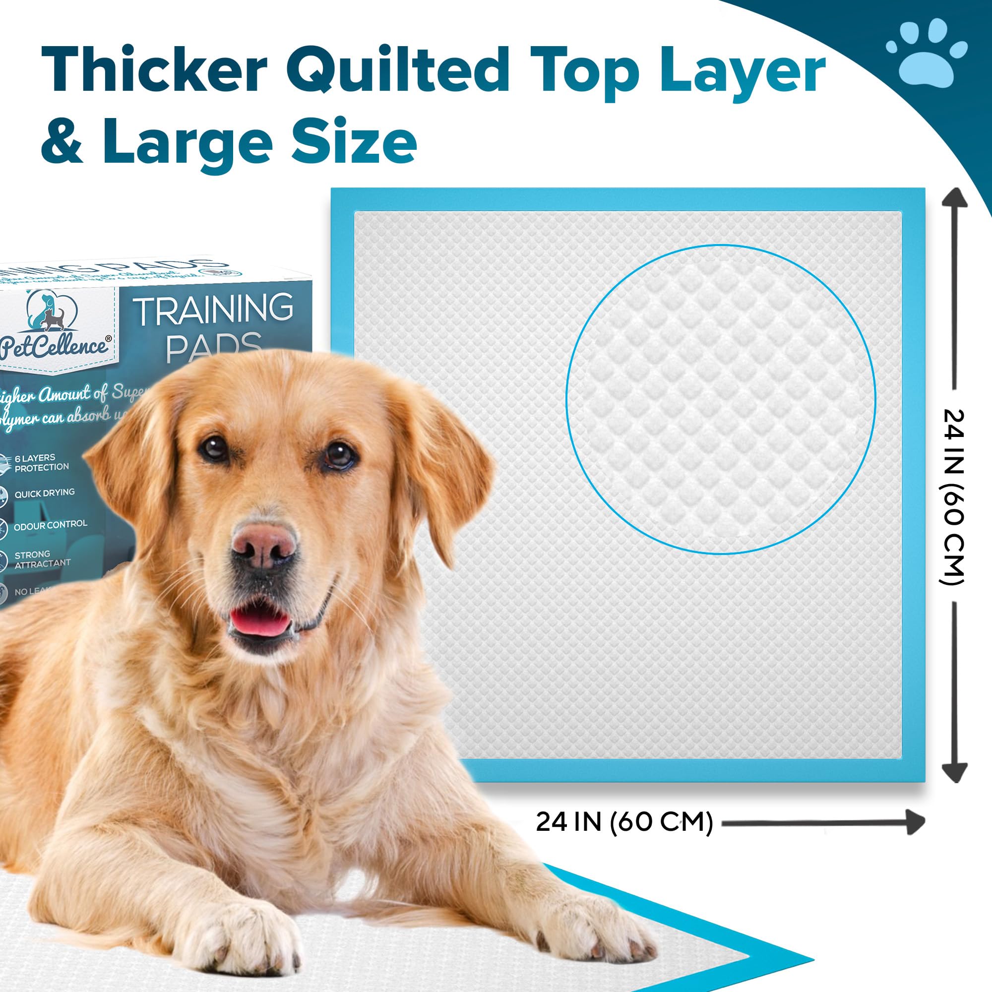 Large Puppy Pads 100 Count - 24x24 Inch Super Absorbent Dog Pee Pads with Adhesive Tapes | Leak-Proof Training Pads for Incontinent Dogs & Potty Training | Ideal for Crate, Kennel & Home Use