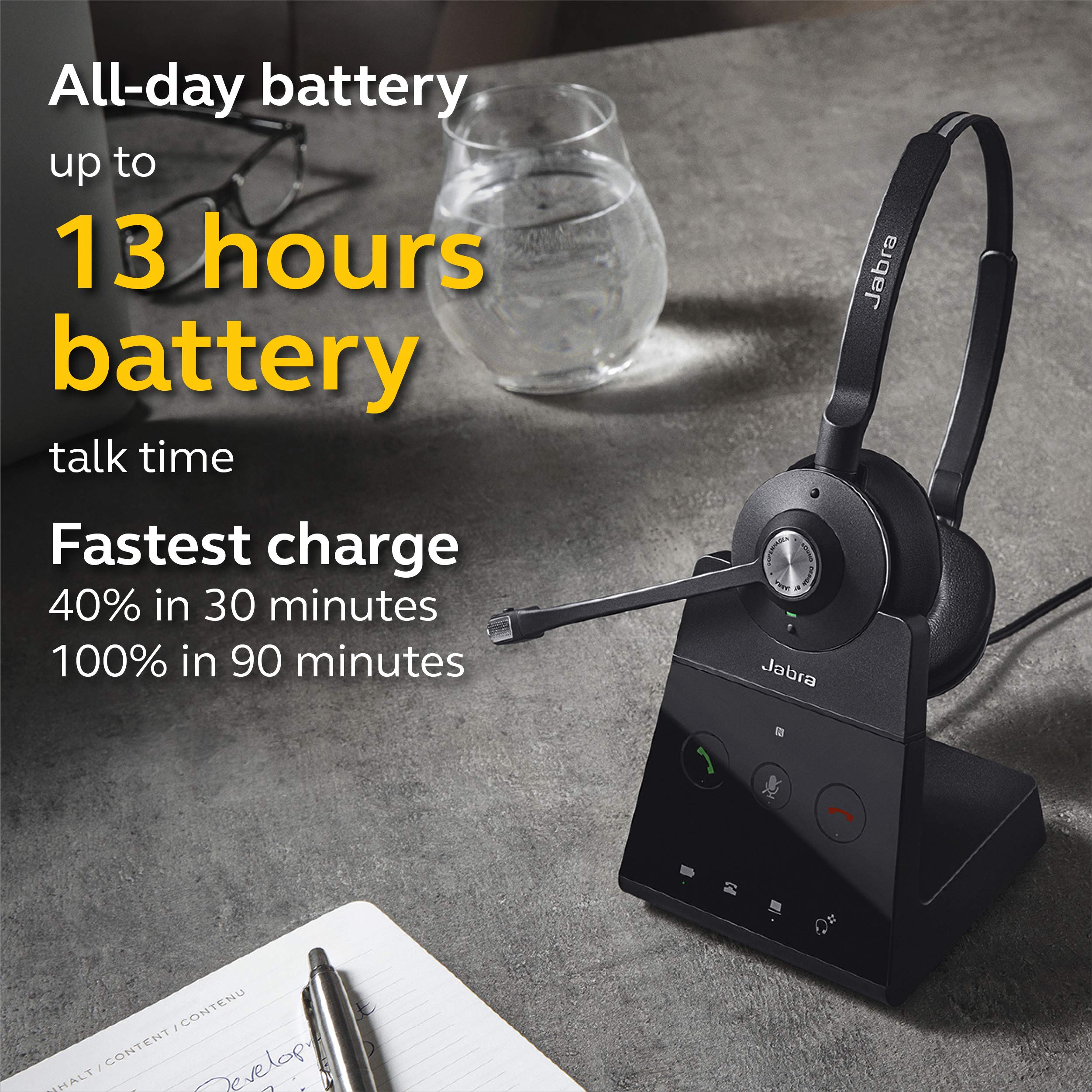 Jabra Engage 65 Wireless Stereo Headset with Noise-Cancelling Mic - Industry-Leading Wireless Performance, All-Day Battery Life for Call Centers & Remote Work - Perfect for Office, Customer Service & Home Business Use