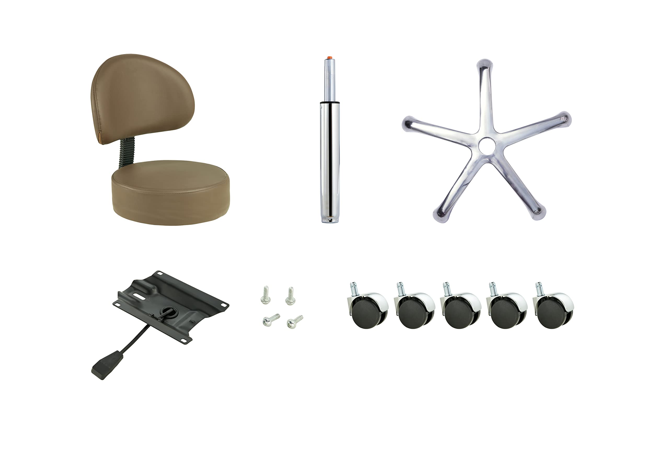 Adjustable Swivel Rolling Stool with Back - Thick Padded Round Chair on Wheels for Doctor, Massage Salon, Office & Home Use - Comfortable & Sturdy (Brown) - Perfect for Medical Clinics, Beauty Salons & Workspaces