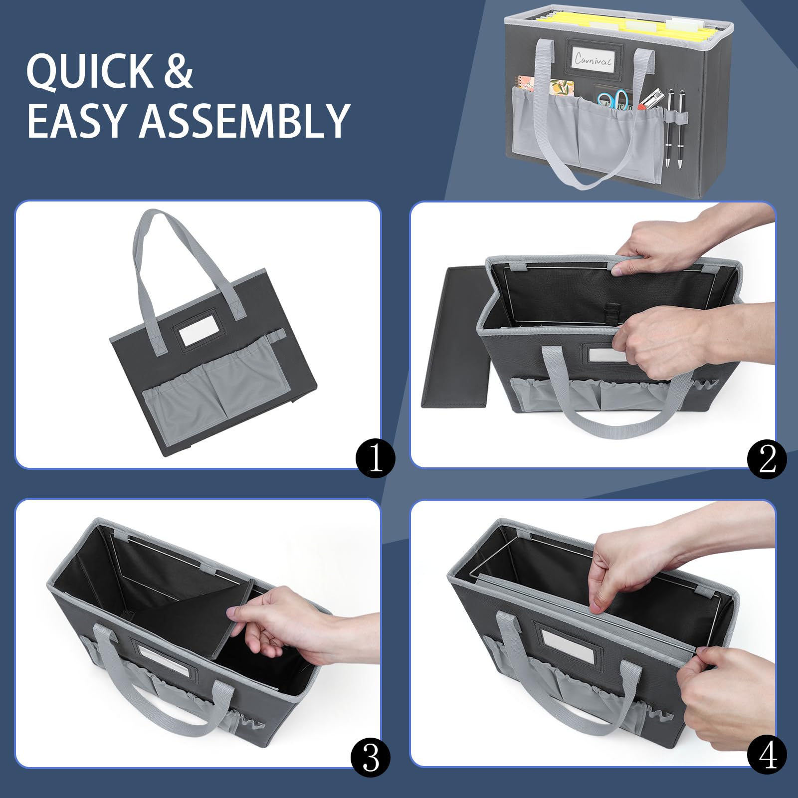 abcxgood Collapsible Hanging File Organizer Box - Letter Size Desktop Document Storage with Front Pocket & Handles for Home Office | Black | Perfect for Bills, Receipts & Important Paperwork Organization