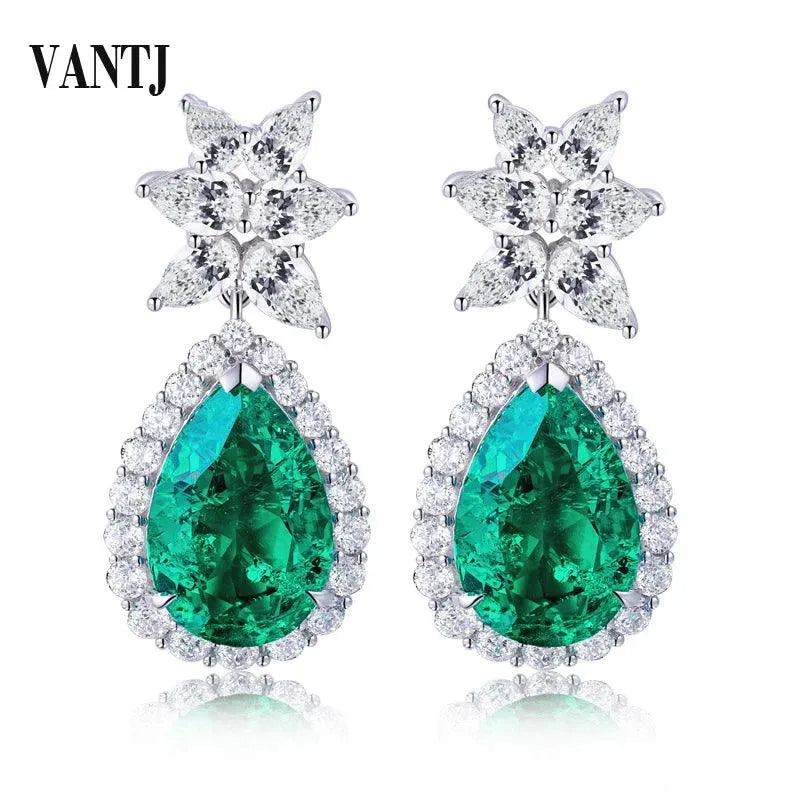 10K Gold Lab-Grown Emerald Earrings with Moissanite - Hydrothermal Emerald Fine Jewelry for Women - Perfect for Parties, Weddings & Gifts