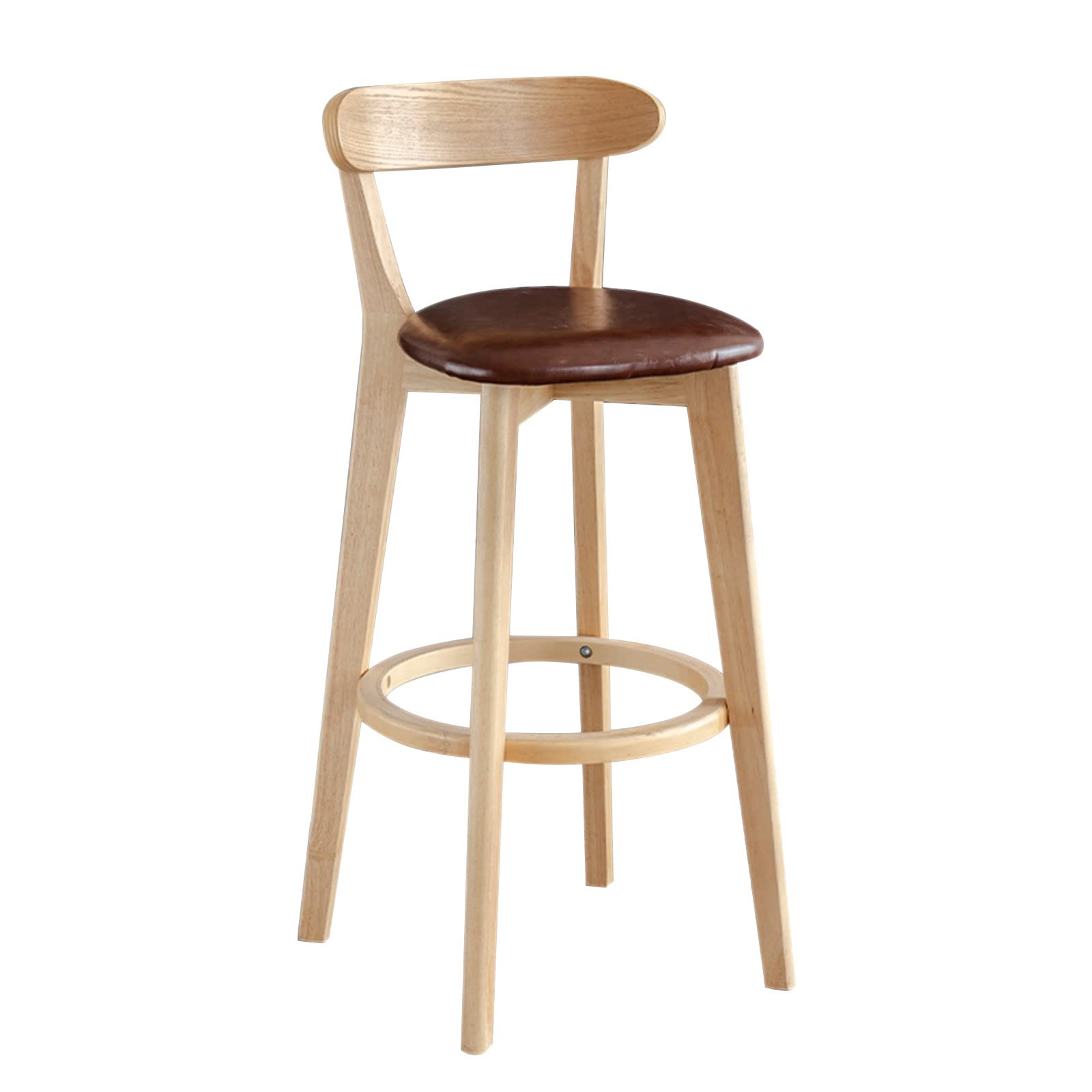Premium Wooden Breakfast Bar Stool with Backrest & Armrest - PU Leather Upholstered Kitchen Counter Height Chair for Dining Room, Kitchen Island & Home Bar