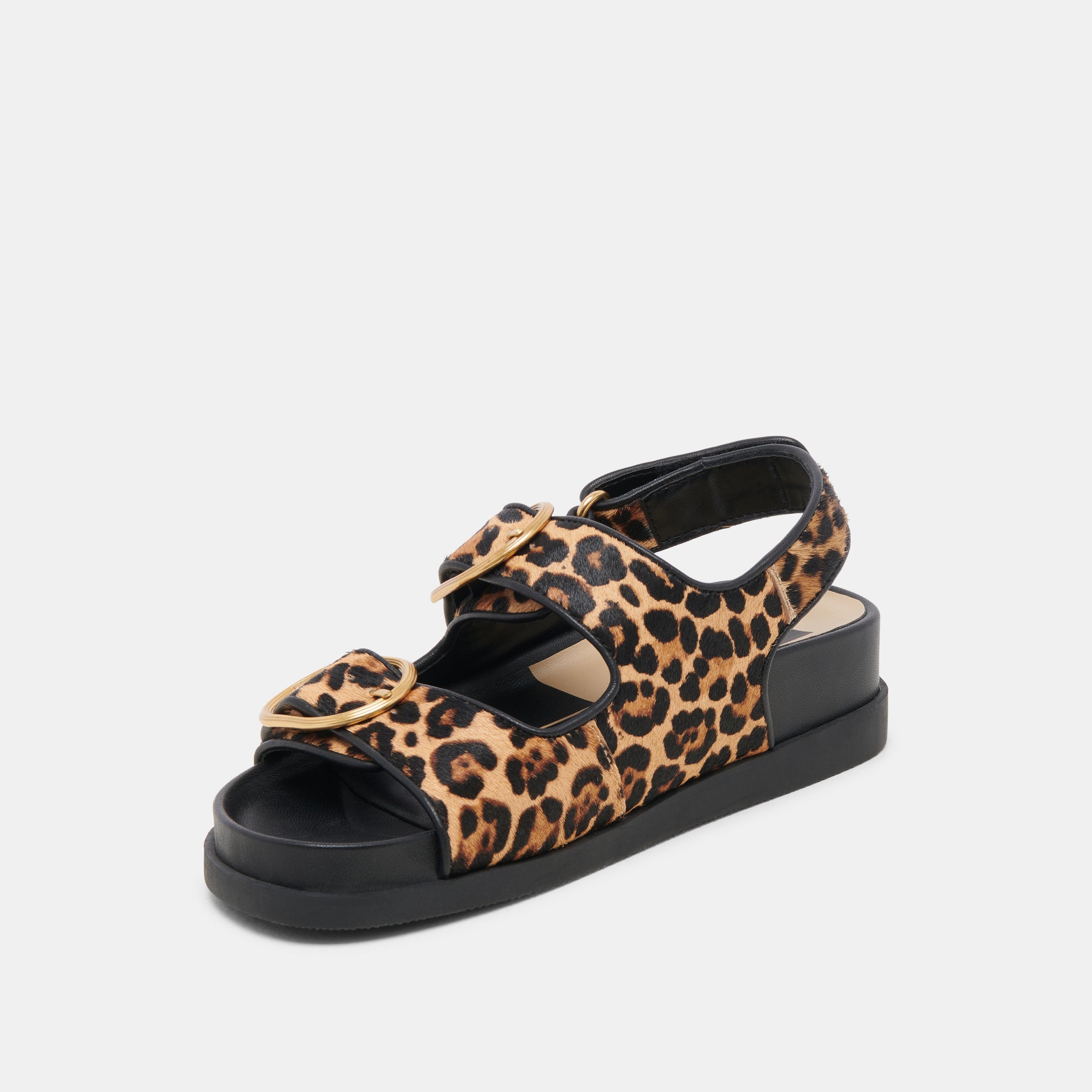 STARLA Women's Leopard Print Black Calf Hair Sandals - Fashionable & Comfortable for Summer, Beach, and Casual Outings