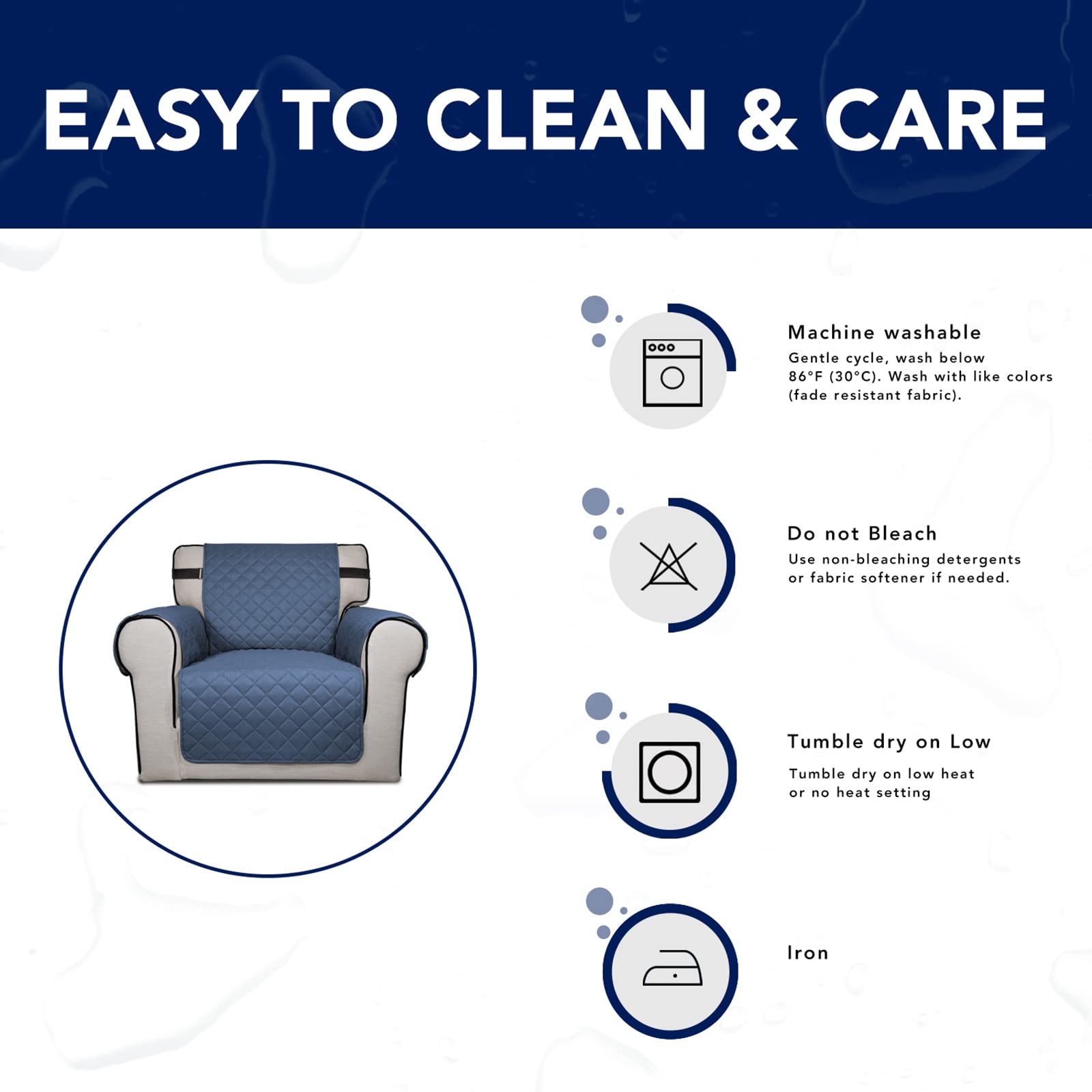 PureFit Reversible Water-Resistant Sofa Cover for 3-Cushion Couches | Washable Pet-Friendly Furniture Protector with Non-Slip Foam & Adjustable Straps | Dark Blue/Light Blue Oversized Sofa Cover | Perfect for Homes with Dogs, Pets or Kids