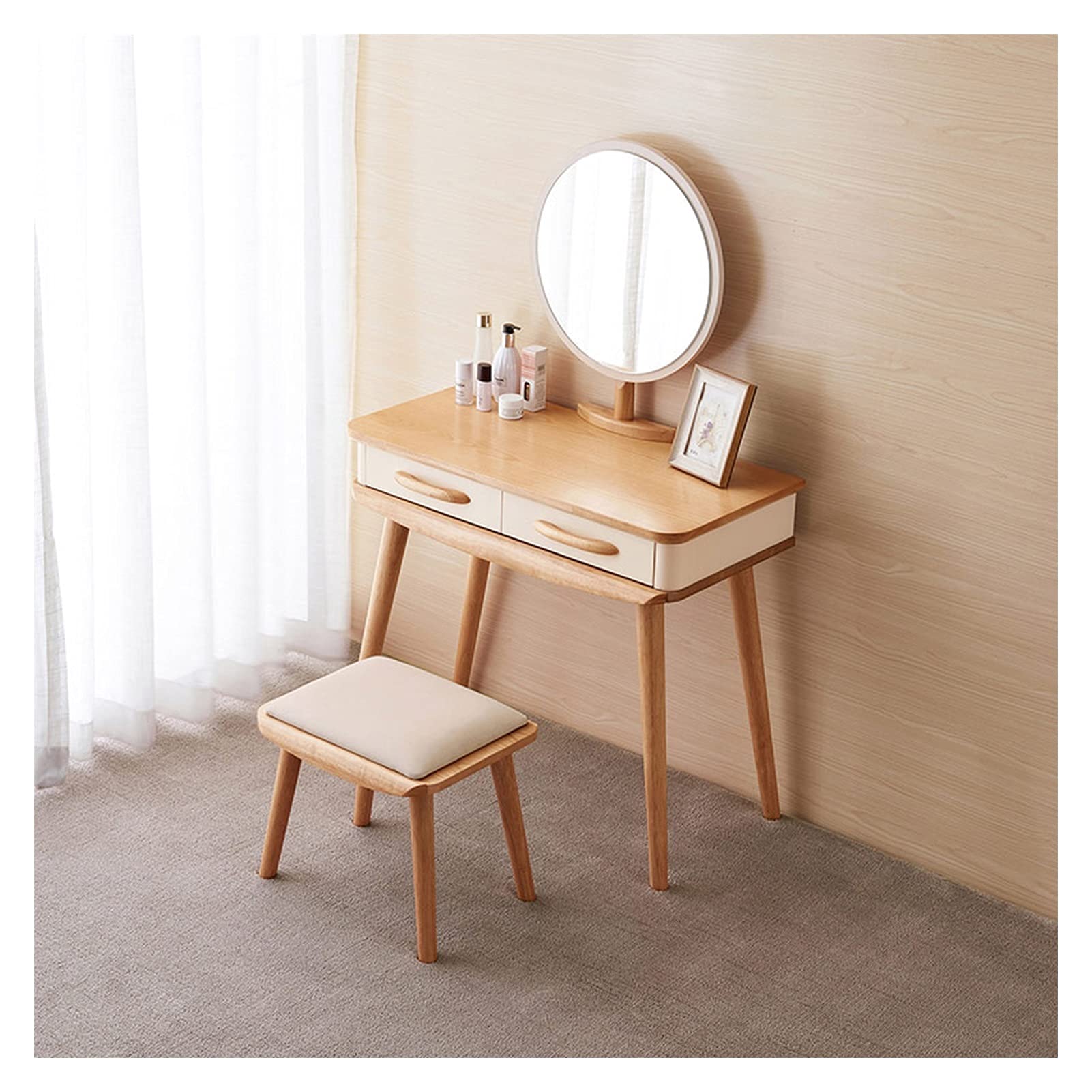 TBUDAR Vanity Set with Mirror & 2 Drawers - Makeup Dressing Table for Women & Girls, Compact Beauty Desk for Bedroom, Bathroom, Small Spaces | Perfect for Daily Makeup Routine, Skincare & Hair Styling