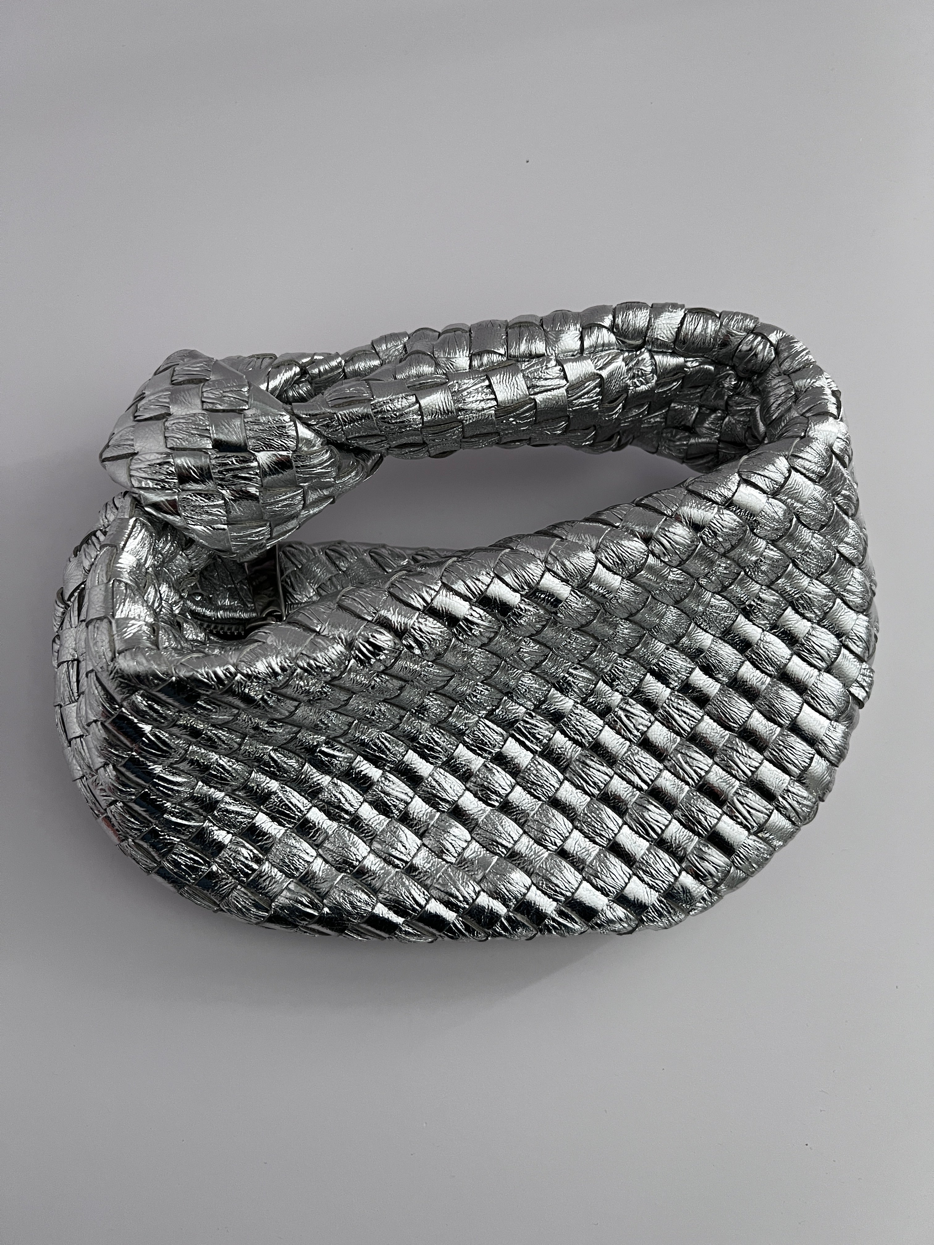 Bottega Veneta Metallic Silver Mini Jodie Bag - Luxury Crossbody Purse for Women, Perfect for Evening Parties & Date Nights