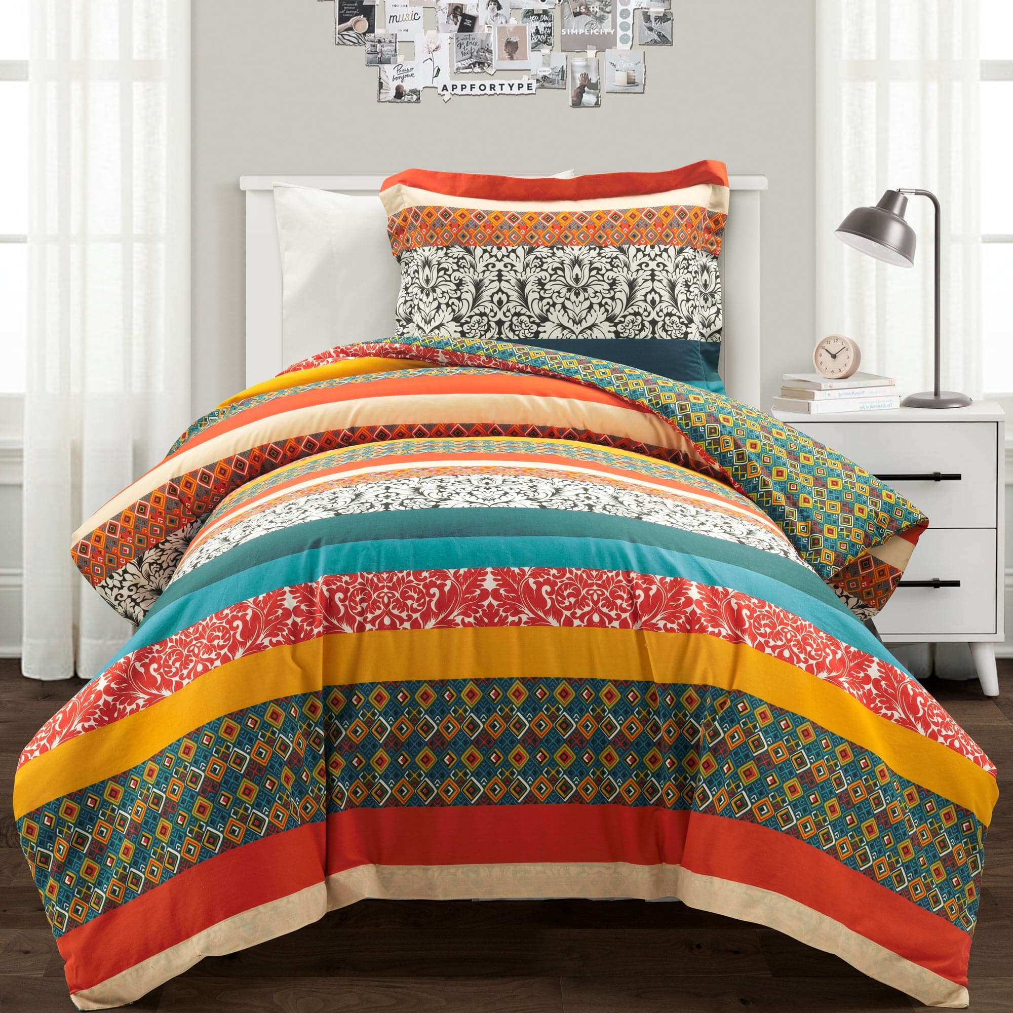 Boho Stripe Cotton Reversible Duvet Cover Set - Queen Size, Soft Breathable Bedding with Piping - Perfect for Bohemian Bedroom Decor & Guest Room Styling