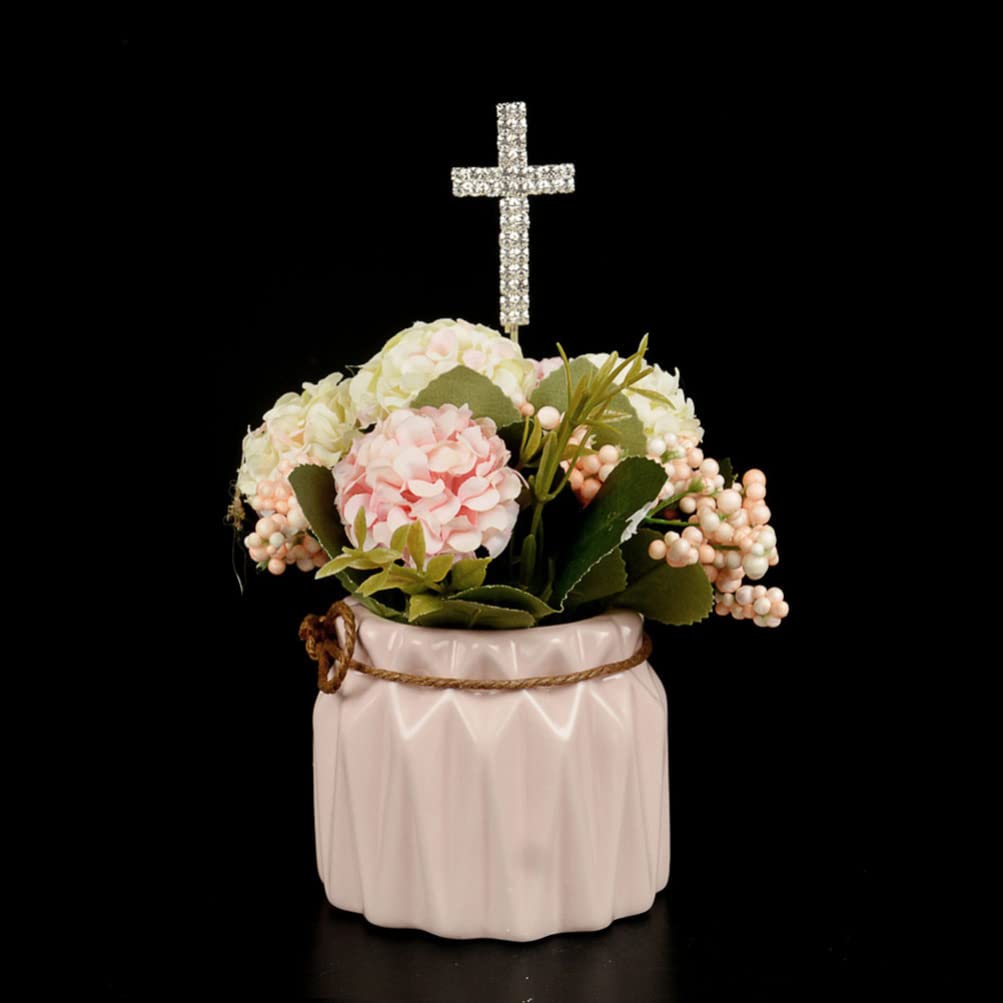 2pcs Elegant Rhinestone Cross Cake Toppers - Fruit Picks for Cupcake Decorations | Perfect for Baptism, Wedding, and Birthday Party Celebrations
