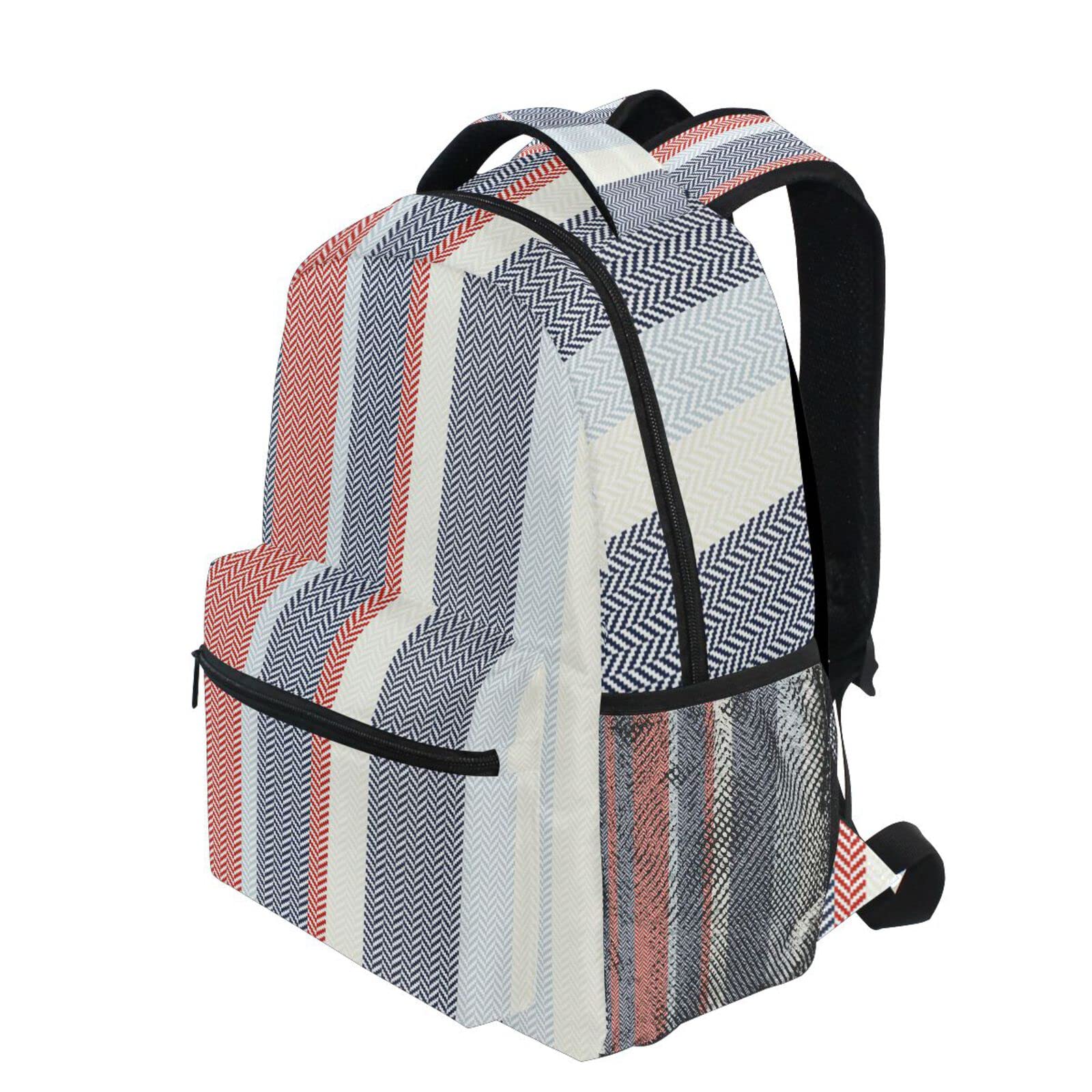 Stylish Striped Backpack for Women & Men - Lightweight Daypack for Gym, Sports, Travel & Casual Use | Durable Shoulder Bag in Classic Red & Navy