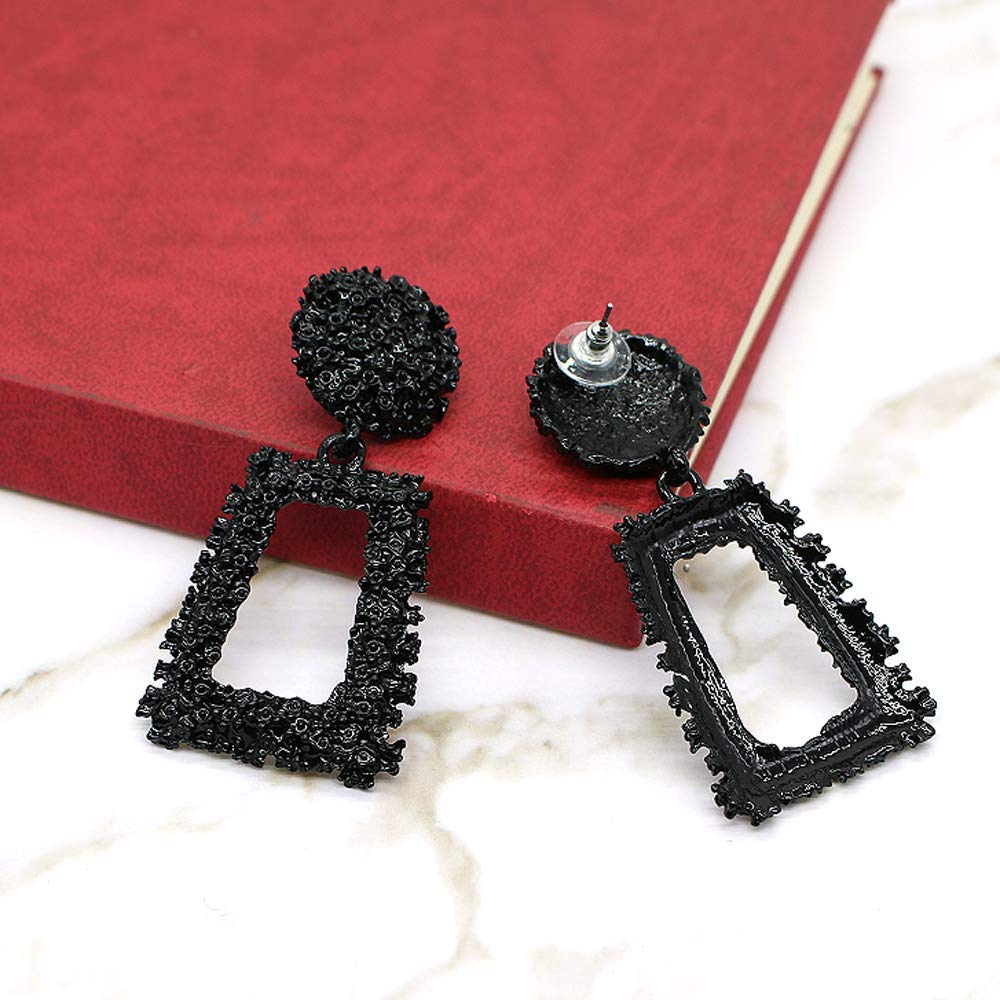 Geometric Hollow Square Dangle Earrings for Women - Large Metal Statement Drop Earrings with Punk Bohemian Textured Design - Perfect for Parties, Date Nights & Boho Fashion Accessories