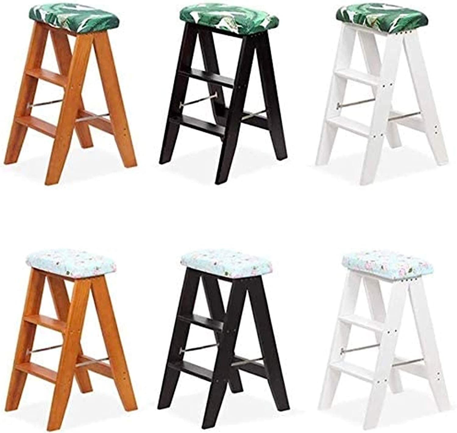 OKUOKA Portable Wooden Step Stool - Foldable Kitchen Ladder Stool, Dining Chair with Sponge Cushion, High Step Stool for Library, Home & Office Use - Perfect for Reaching High Shelves, Cooking & Storage Access