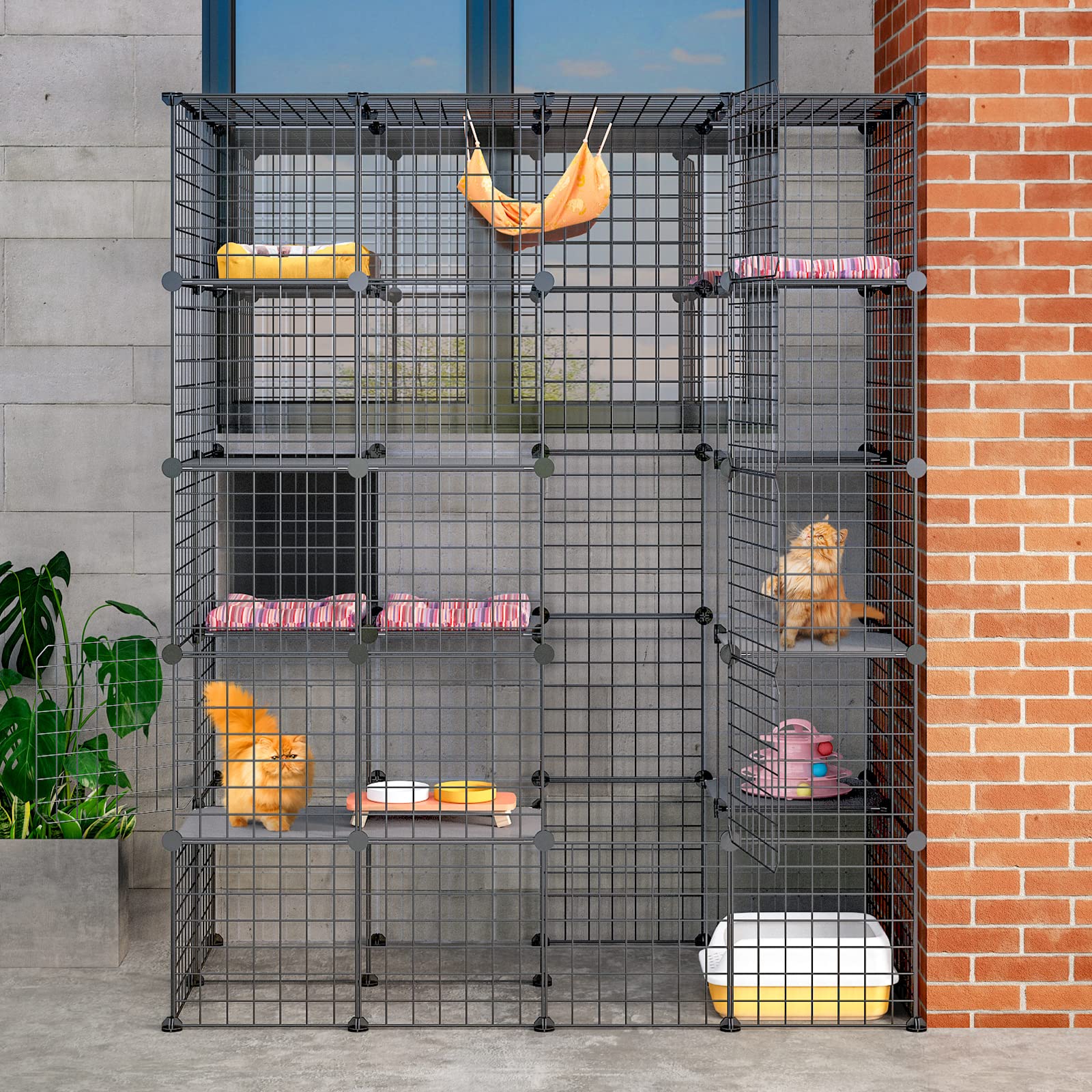 Eiiel DIY Outdoor Cat Enclosure - Large Catio Cage House with 6 Jumping Platforms, Spacious Entrance & Easy to Clean - Perfect for Backyard, Patio or Balcony Cat Play Area