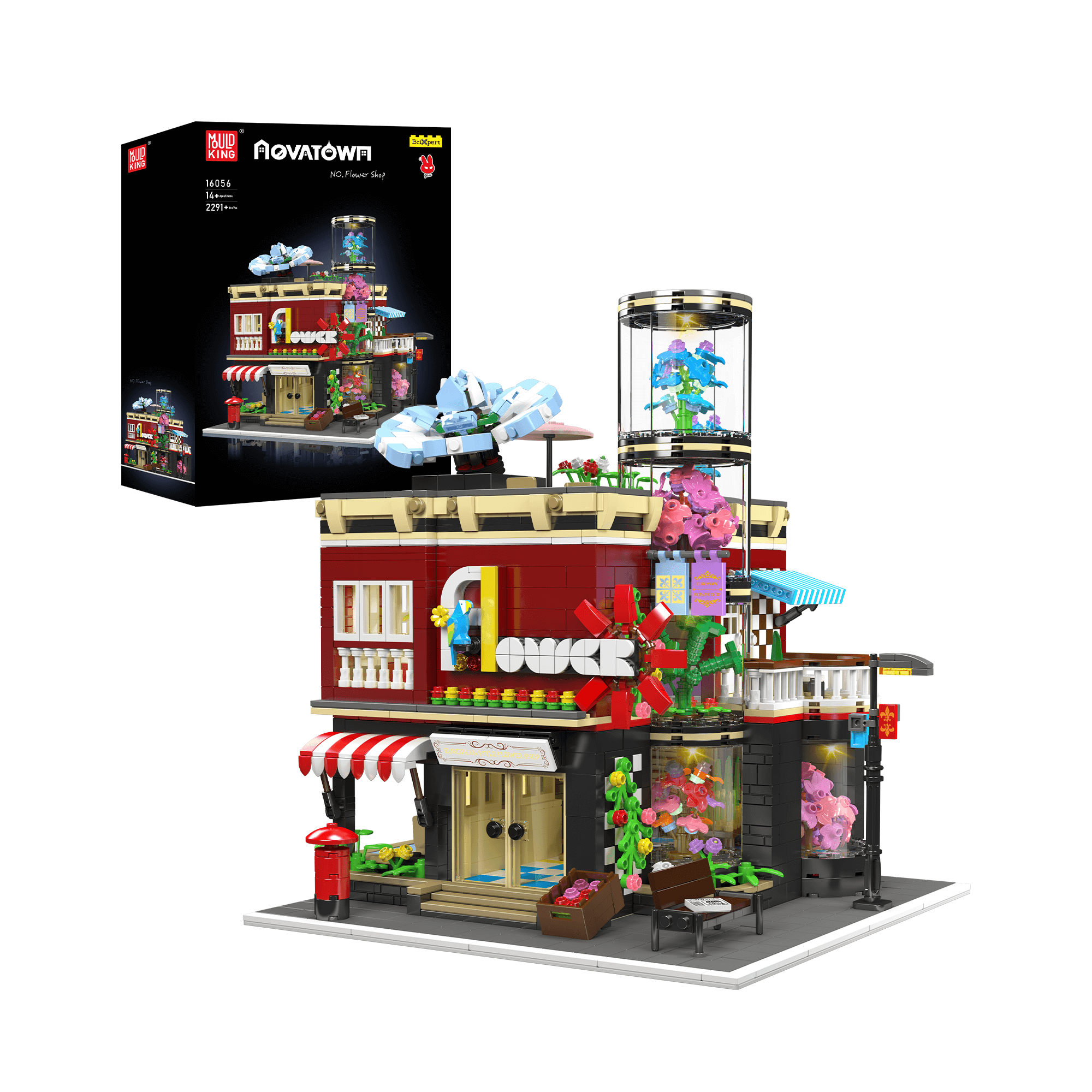 Mould King 16056 NovaTown Flower Shop Building Set - 2,291 Pieces DIY Modular House Kit for Adults & Teens | Perfect for Home Decoration, Gift Ideas & Creative Play