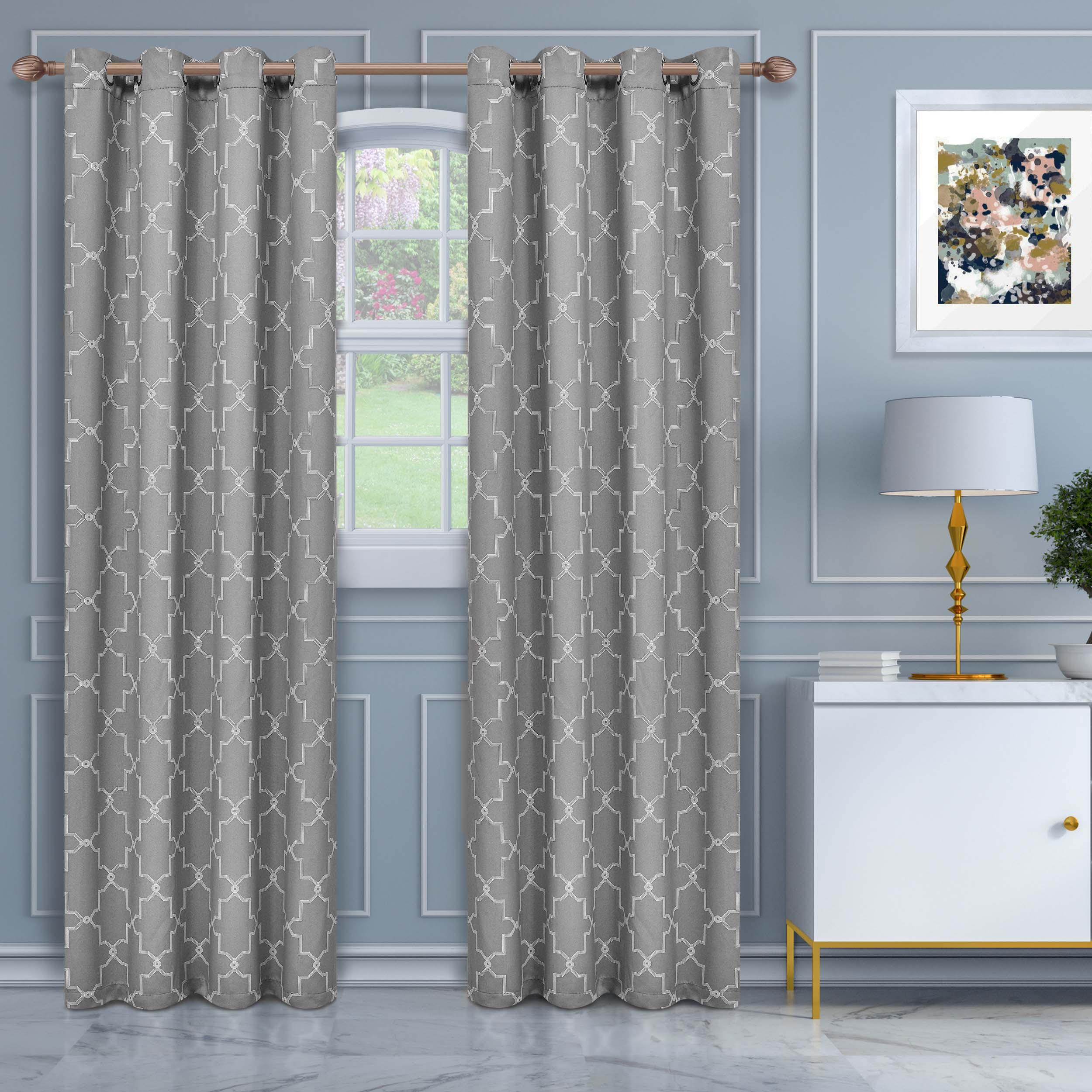 Imperial Trellis Grommet Blackout Curtains - Set of 2 Panels for Bedroom & Living Room Window Treatment, Noise Reducing & Thermal Insulated Drapes
