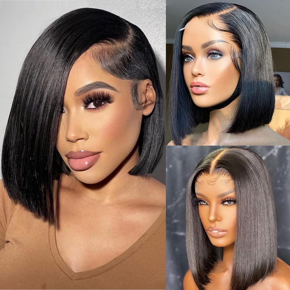 12 Inch Bob Wig Human Hair 5x5 HD Lace Closure Wigs - Pre Plucked Straight Short Bob Wigs for Black Women - 180% Density with Baby Hair - Natural Color - Perfect for Daily Wear, Parties & Special Occasions