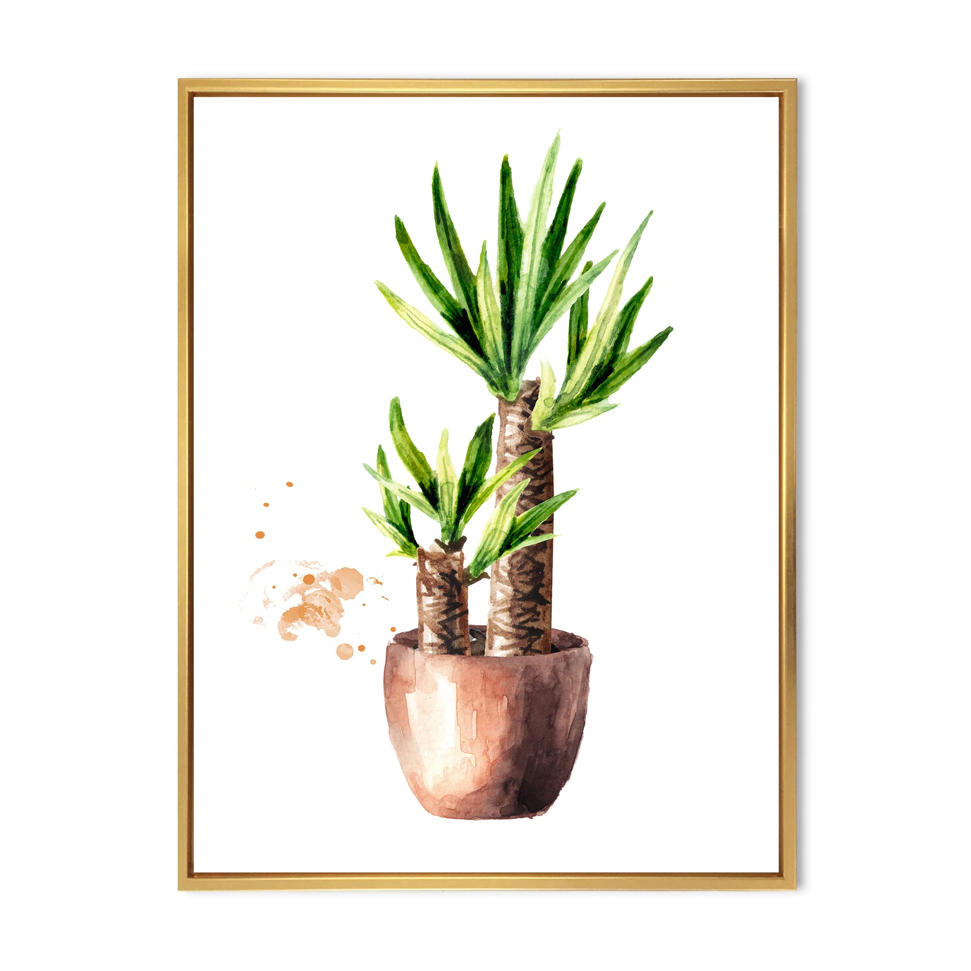 DesignQ Yucca Tree in Ceramic Pot - Traditional Framed Canvas Wall Art Print | Home & Office Decor, Living Room Wall Decor, Housewarming Gift