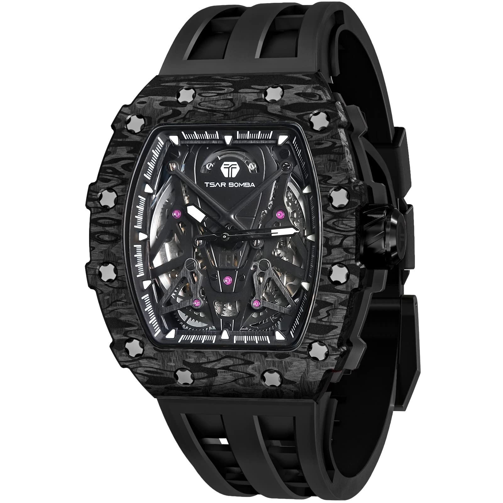 Premium Men's Automatic Mechanical Watch with Japanese Movement - Luxury Sapphire Crystal Glass - 50M Waterproof Tonneau Wristwatch with Silicone Band & Luminous Hands - Elegant Gift for Business, Formal Events & Everyday Wear