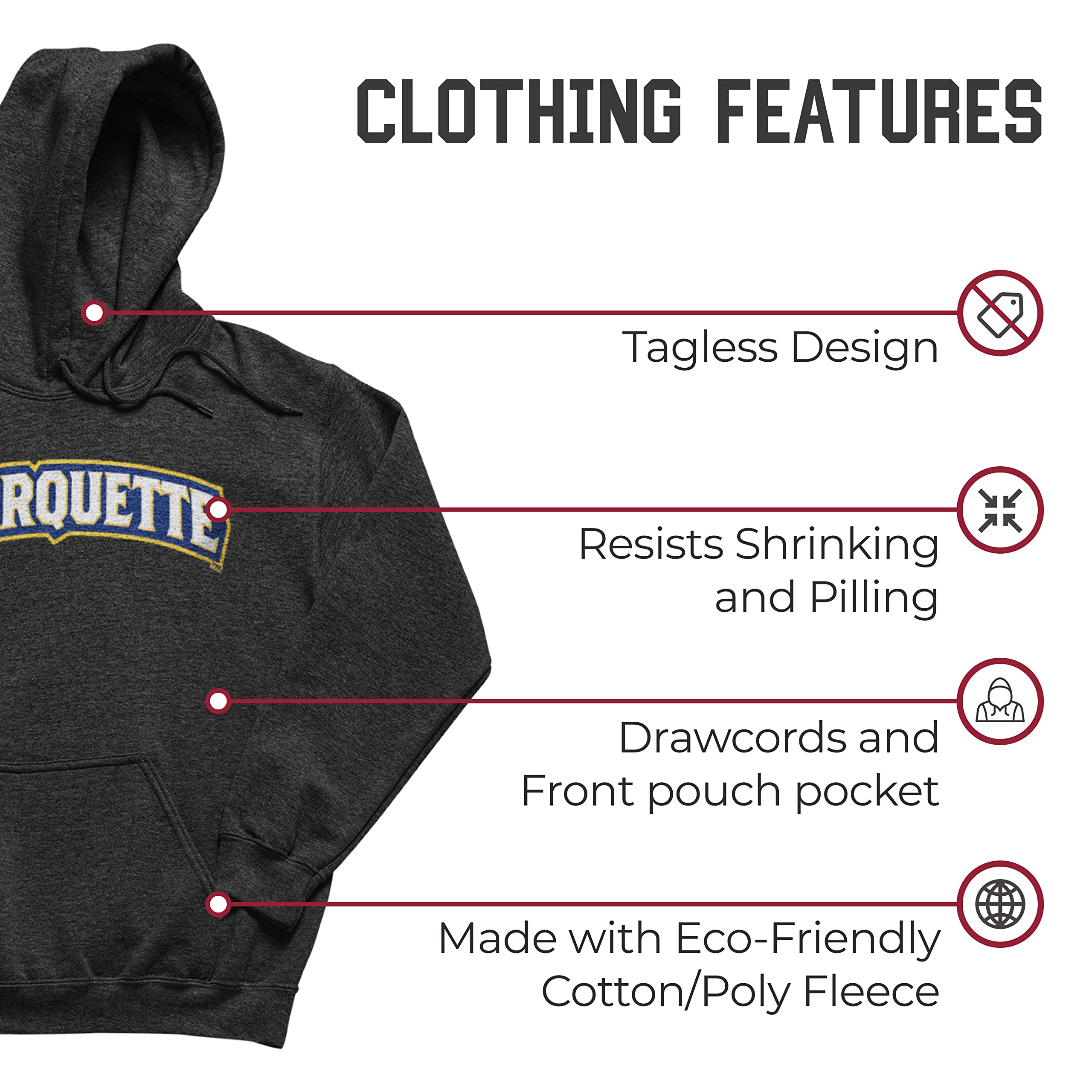 NCAA Adult Cotton Blend Charcoal Hooded Sweatshirt - Soft Ringspun Fabric, Comfortable Pullover for Game Day & Casual Wear