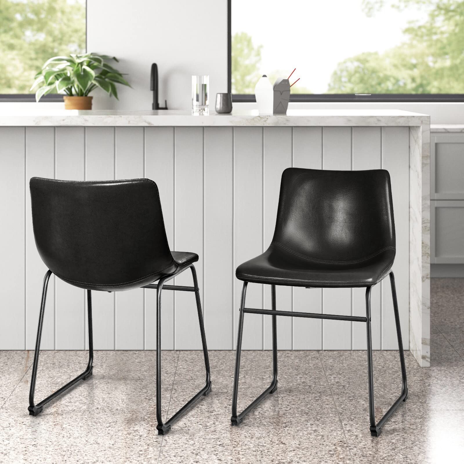 LEMBERI Faux Leather Dining Chairs Set of 2 - 18 Inch Modern Kitchen & Dining Room Chairs with Backrest, Metal Legs & Comfortable Upholstered Seat - Perfect for Small Spaces, Breakfast Nooks & Contemporary Home Decor