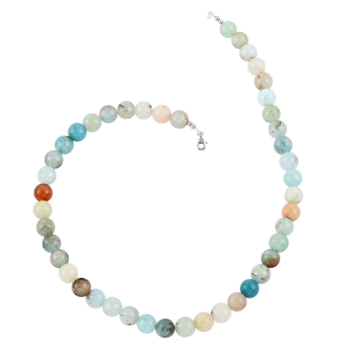 925 Sterling Silver Aquamarine & Quartz Beaded Necklace for Women - 18