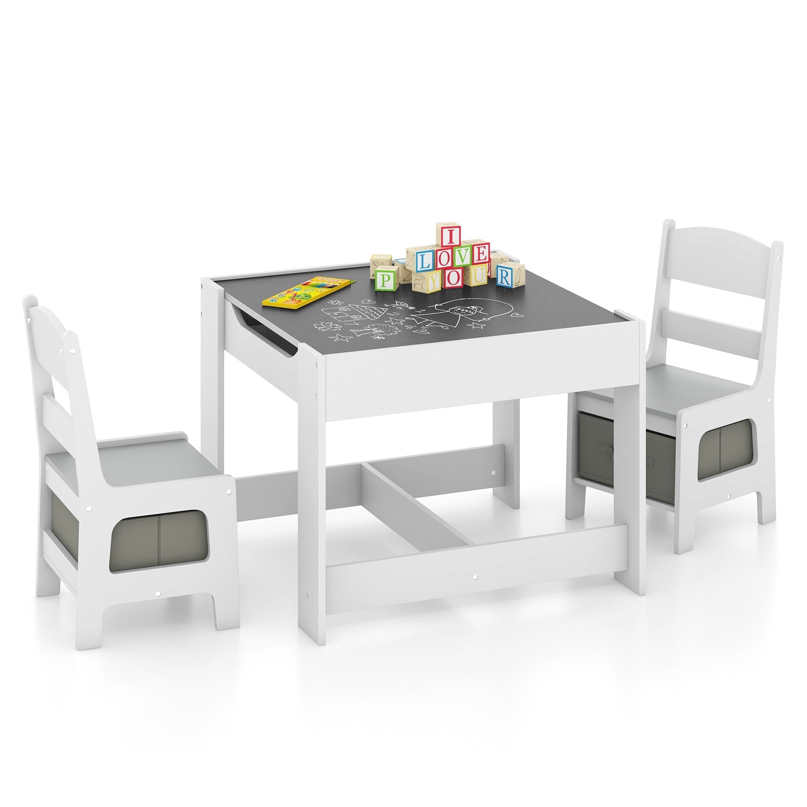 Kids Table and Chairs Set with Storage Boxes, Blackboard & Whiteboard - Perfect for Drawing, Learning & Playtime in Bedroom or Playroom