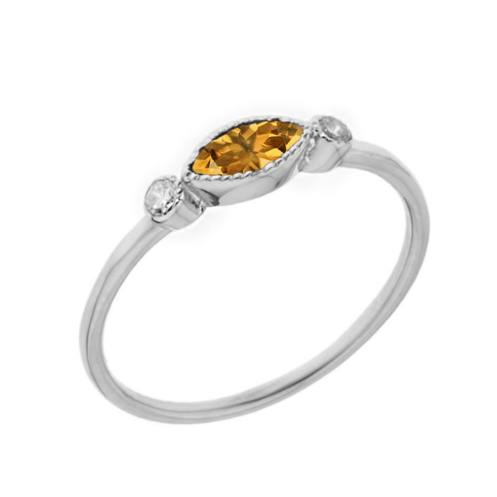 14K White Gold Solitaire Citrine & White Topaz Engagement Ring for Women - Elegant Proposal Wedding Band, Perfect for Anniversary, Valentine's Day & Special Occasions