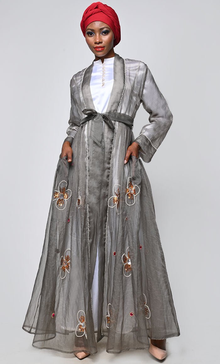 Exquisite Floral Pearl Embellished Handcrafted Hijab Scarf - Perfect for Prayer, Modest Fashion, and Special Occasions