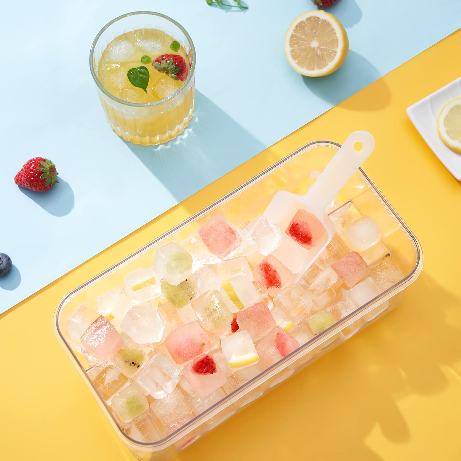 PHINOX 64-Piece Ice Cube Tray Set with Lid & Storage Bin - 2 BPA-Free Freezer Ice Trays, Container & Scoop for Cocktails, Smoothies & Party Drinks