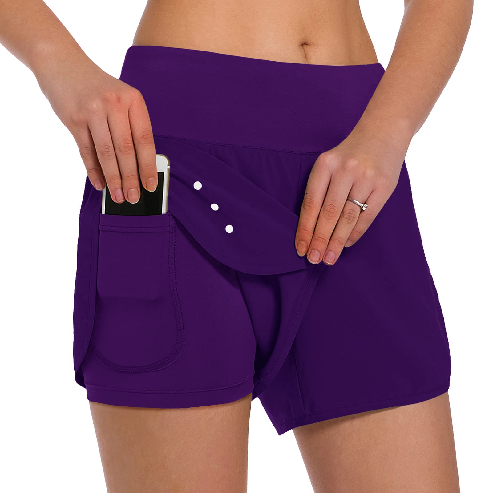 Ksmien Women's 2-in-1 Running Shorts with Phone Pockets - Lightweight Athletic Workout Gym Yoga Shorts with Liner for Women | Perfect for Running, Training & Yoga Classes