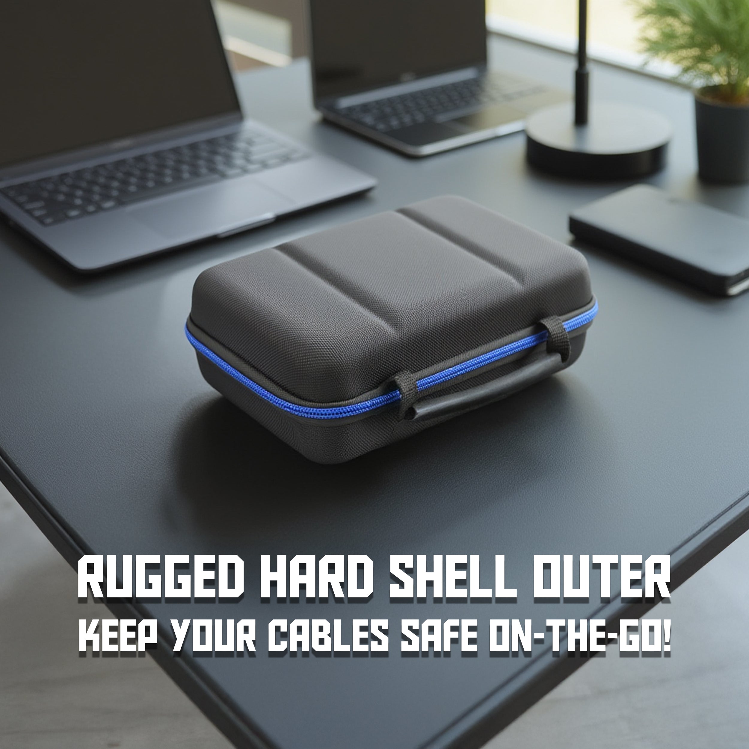CASEMATIX Hard Shell Electronics Organizer Travel Case - Durable Storage with 2 Adjustable Dividers, 3 Zipper Pouches & Elastic Loops - Perfect for Laptop Accessories, Chargers, Cables Organization at Home, Office or Travel