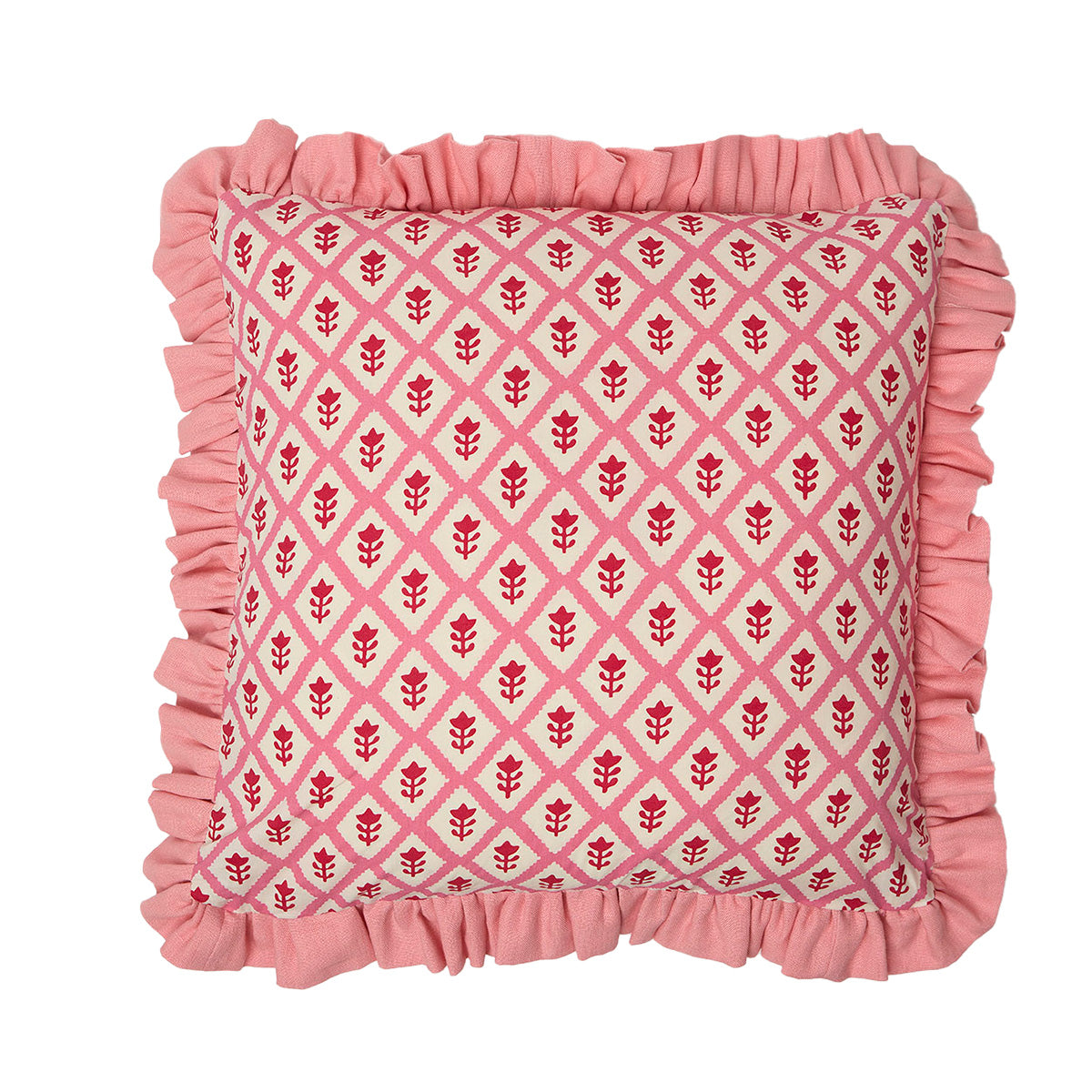 Frilled Cushion Cover - Soft Pink Tuk Tuk Design for Sofa, Bed & Home Decor | Cozy & Stylish Living Room Accessory