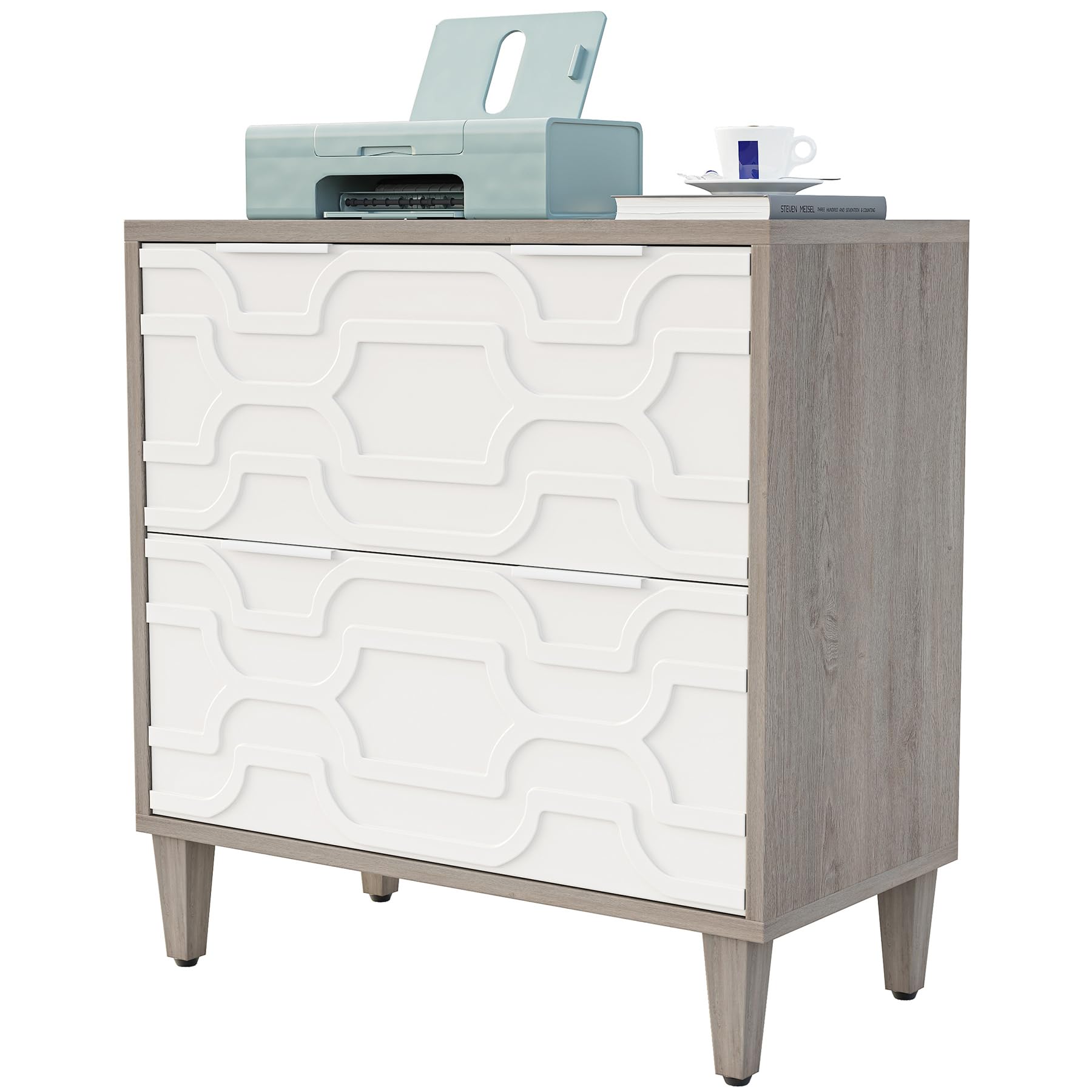 Tribesigns 2-Drawer Lateral File Cabinet - A4 Letter Legal Size Office Storage Organizer with Printer Stand - White & Gray Home Office Filing Solution for Documents & Supplies
