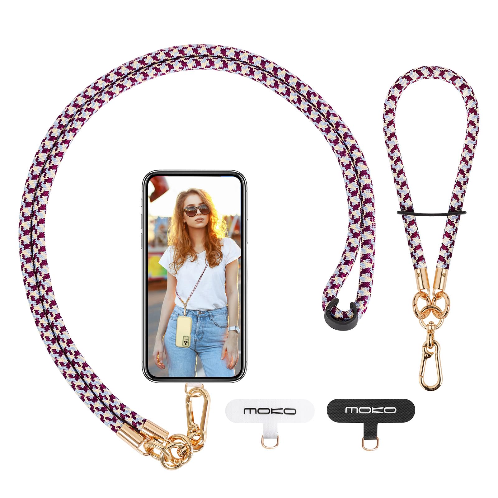 MoKo Adjustable Crossbody Phone Lanyard - 8mm Thick Premium Rope Neck & Wrist Strap for iPhone, Samsung & More | Includes Phone Neck Strap, Wrist Strap & Lanyard Patch | Perfect for Travel, Work & Outdoor Activities
