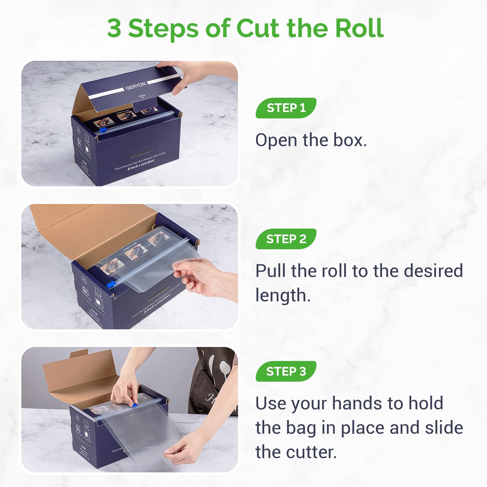 GERYON Vacuum Sealer Bags for Food Storage - 8x120ft Rolls with Slide Cutter | BPA-Free, Compatible with All Vacuum Sealer Machines | Perfect for Meal Prep, Sous Vide Cooking & Long-Term Food Preservation