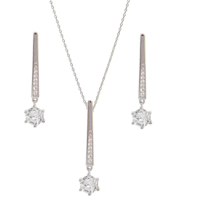 Elegant Silver Crystal Bridal Jewelry Set 7713 - Perfect for Weddings, Prom & Formal Events | Necklace, Earrings & Bracelet