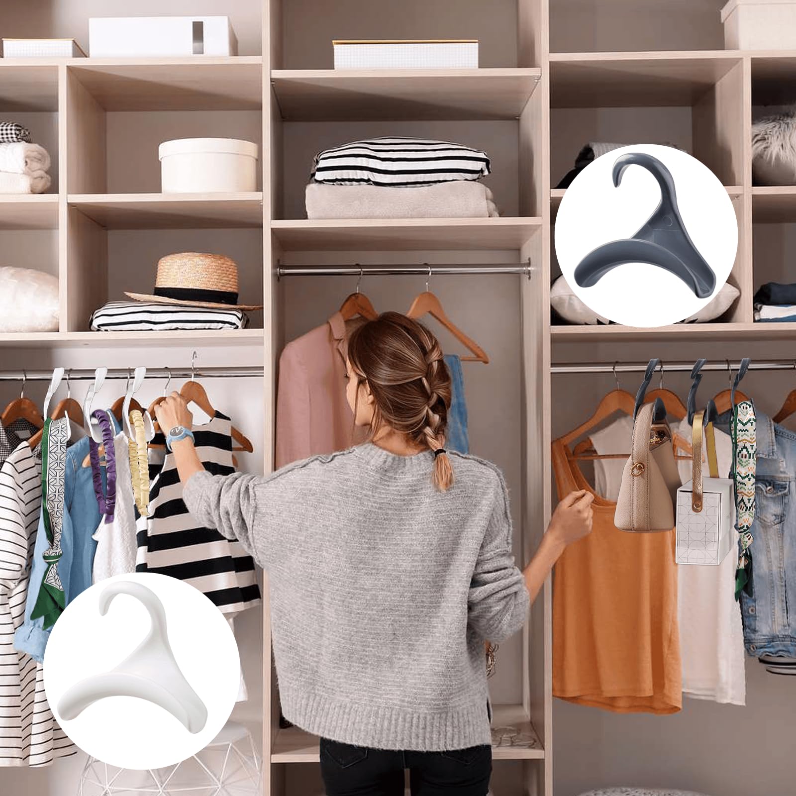 6-Piece Purse Hanger Set - Space Saving Closet Organizer for Handbags, Backpacks & Totes - Durable White Bag Hooks for Home, Office & Travel Storage Solutions