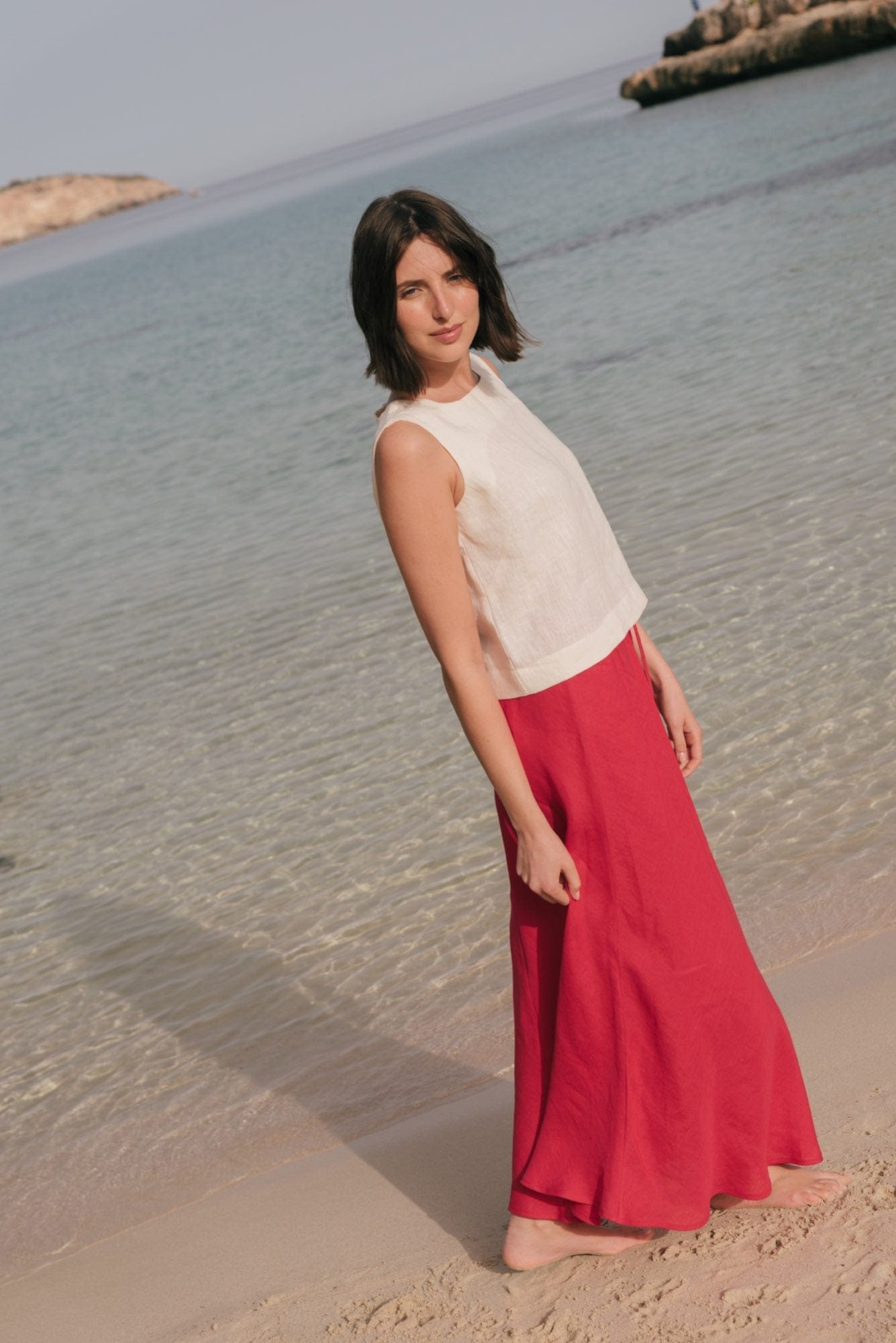 Ciara Women's Linen Slip Skirt - Breathable Summer Midi Skirt with Elastic Waist | Available in Multiple Colors | Perfect for Beach, Vacation & Casual Outings