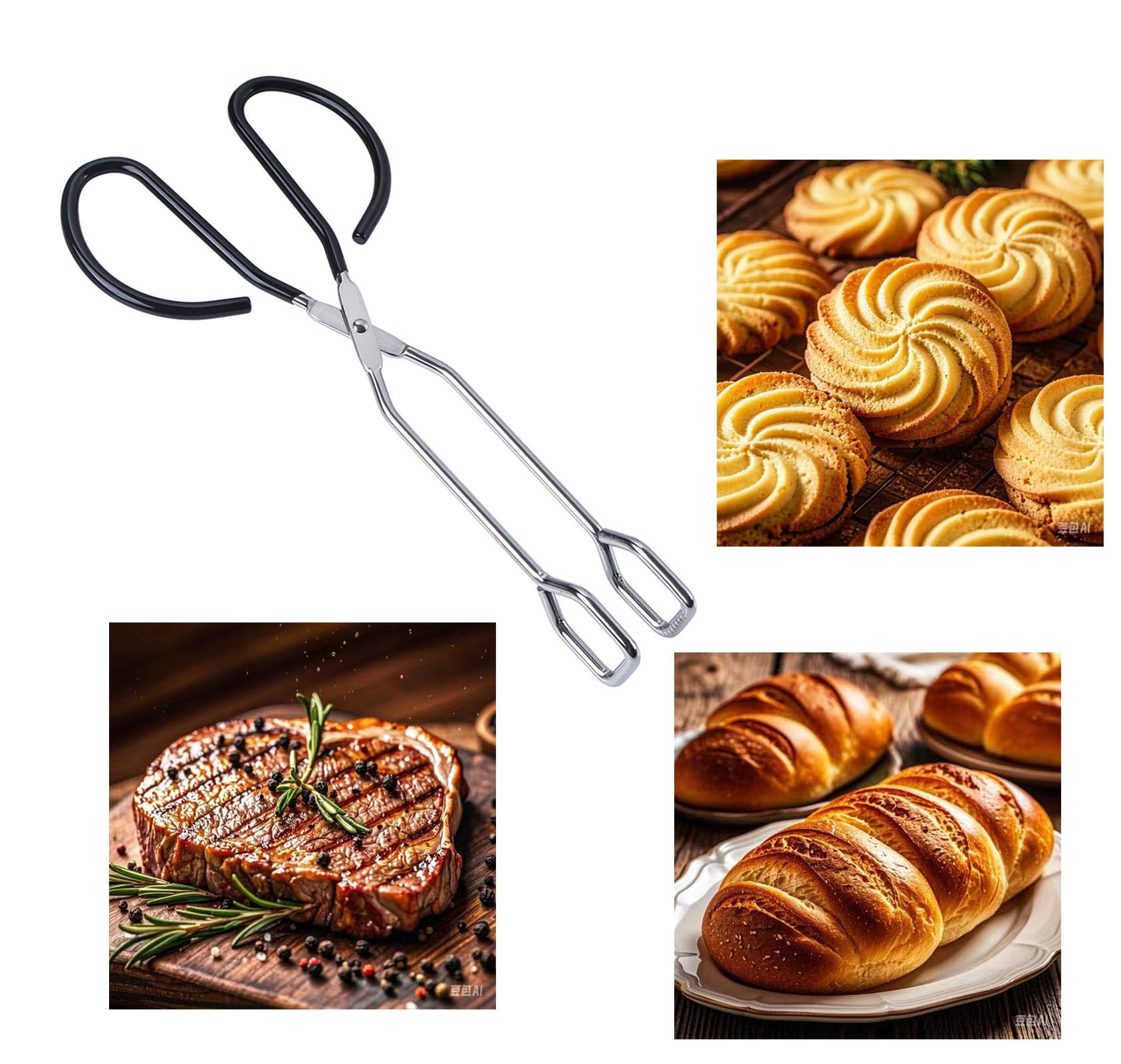 Stainless Steel Bread Tongs Set of 2 - 11.8 Inch (30cm) Kitchen Tongs for Baking, BBQ, Serving Bread, Cookies, Cakes & Steaks - Perfect for Restaurants, Bakeries & Home Cooking