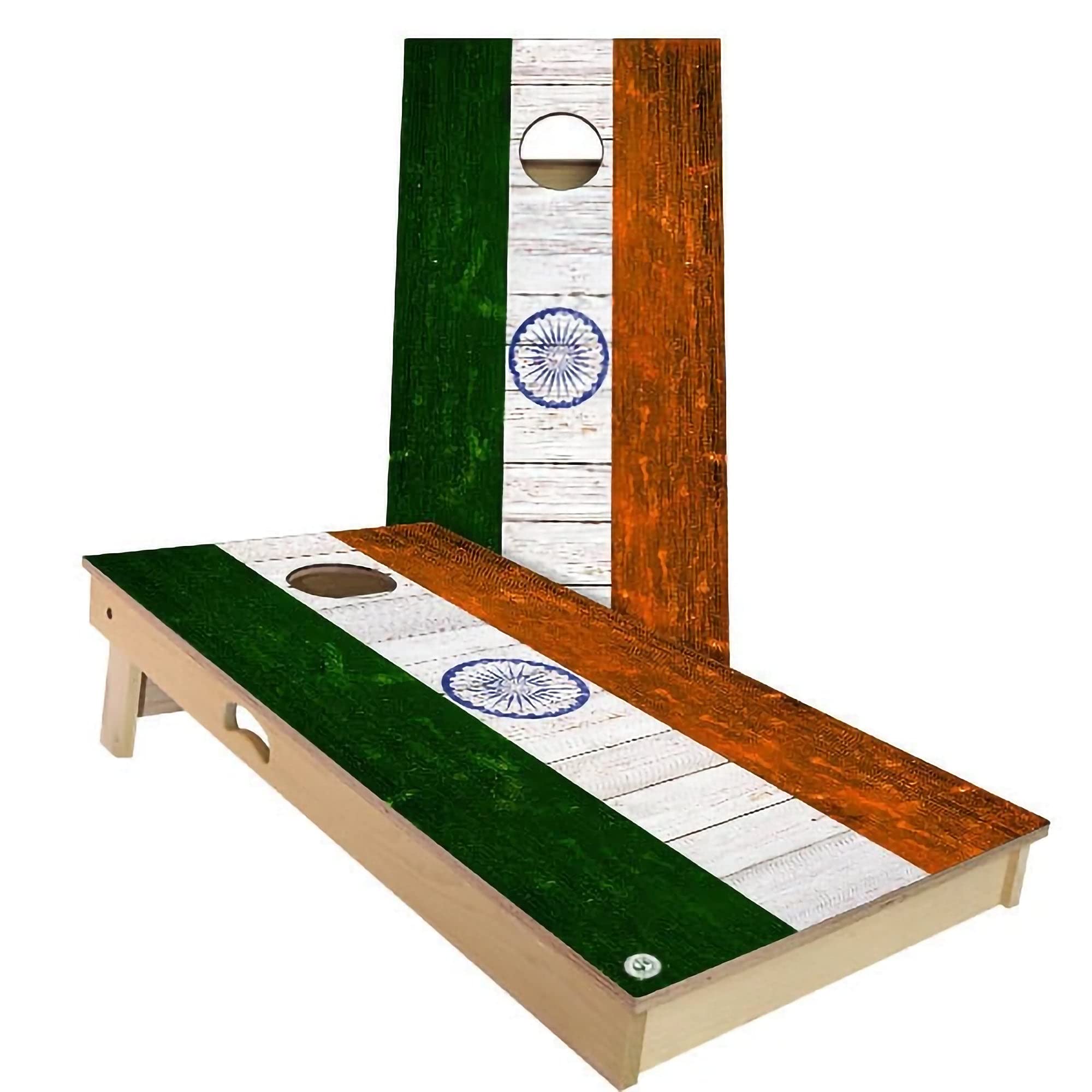 Skip's Garage India Flag Cornhole Board Set - 2 Boards & 8 Bags - Custom Size & Accessories - Perfect for Backyard BBQs, Tailgating & Outdoor Parties