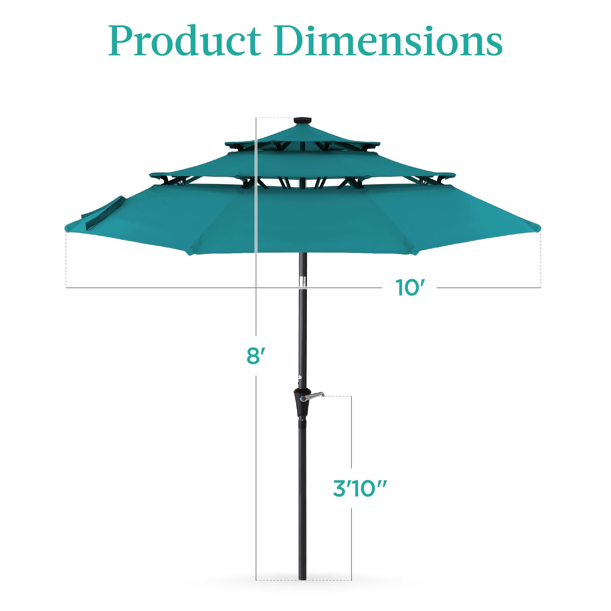 Best Choice Products 10ft 3-Tier Solar Patio Umbrella with 24 LED Lights - Adjustable Tilt & Easy Crank - Outdoor Sun Shade for Backyard, Deck, Poolside - Perfect for Summer BBQs, Beach Parties & Garden Relaxation