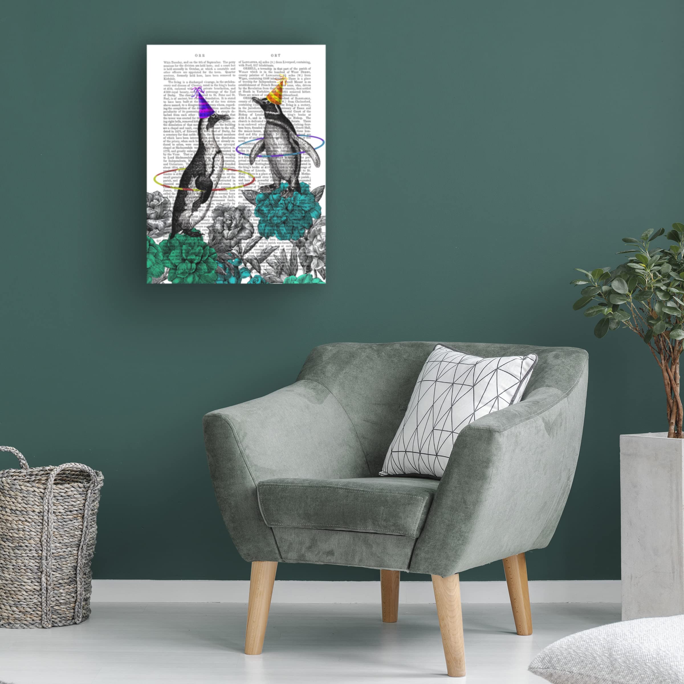 Trademark Fine Art 'Party Penguins Book Print' Canvas Wall Art by Fab Funky - Fun Home Decor for Living Room, Bedroom & Office