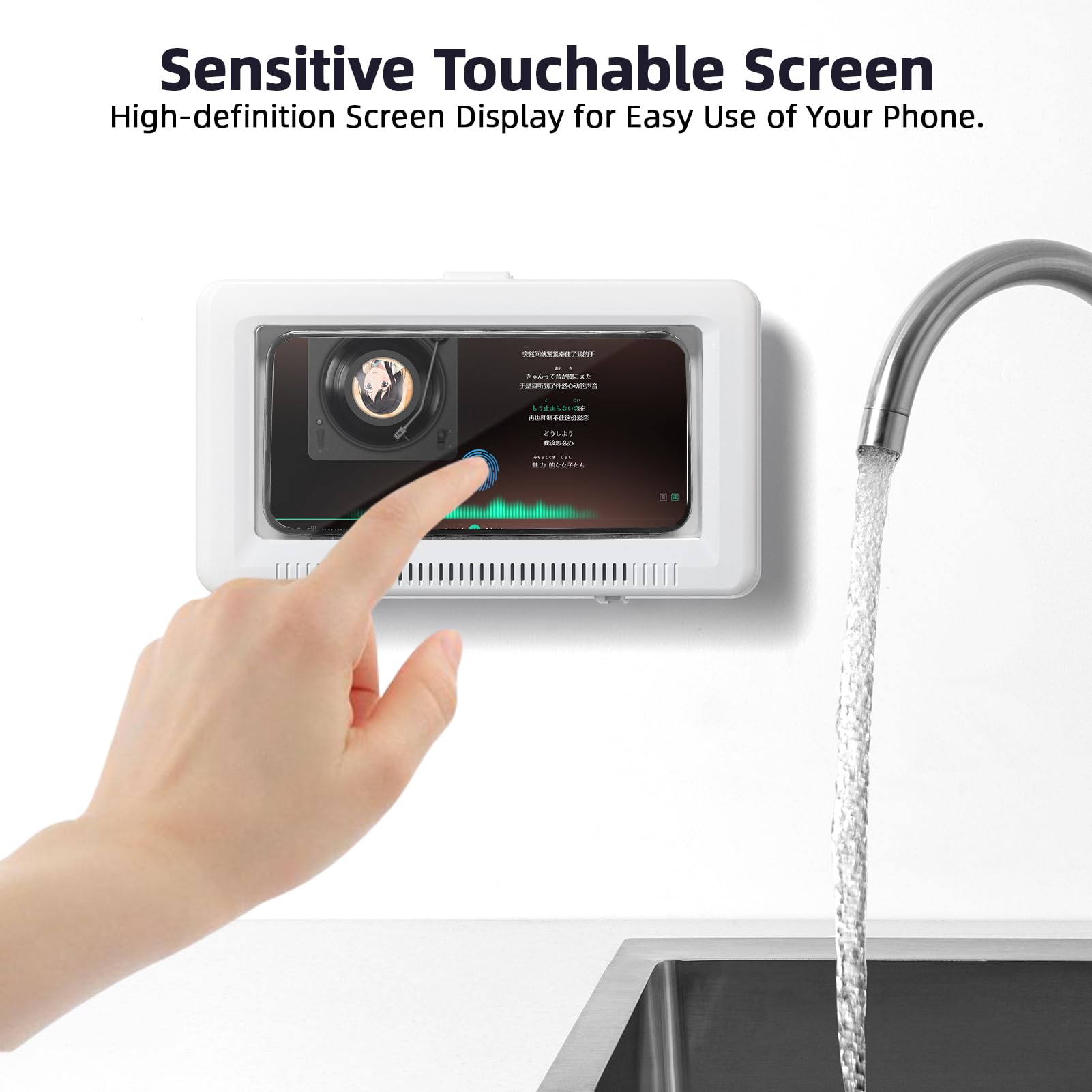 Waterproof Shower Phone Holder with Touch Screen - 360° Rotatable & Retractable, 60° Adjustable Angle Wall Mount for iPhone/Android - Perfect for Bathroom, Kitchen, Poolside & Outdoor Use