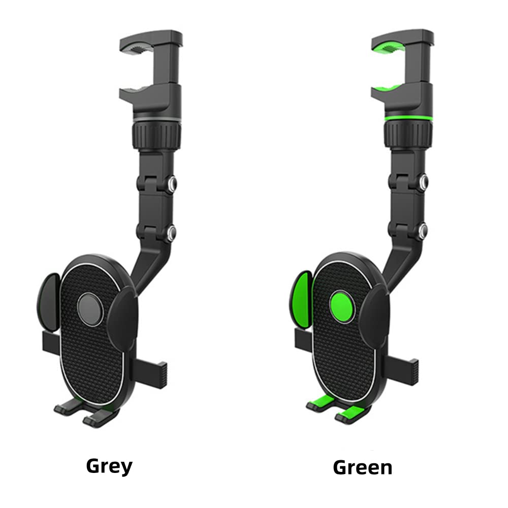 360° Adjustable Rearview Mirror Car Mount Phone Holder - Universal Multifunctional Pop Cell Phone Cradle for iPhone, Samsung & GPS - Perfect for Driving, Navigation & Hands-Free Calls (Grey)