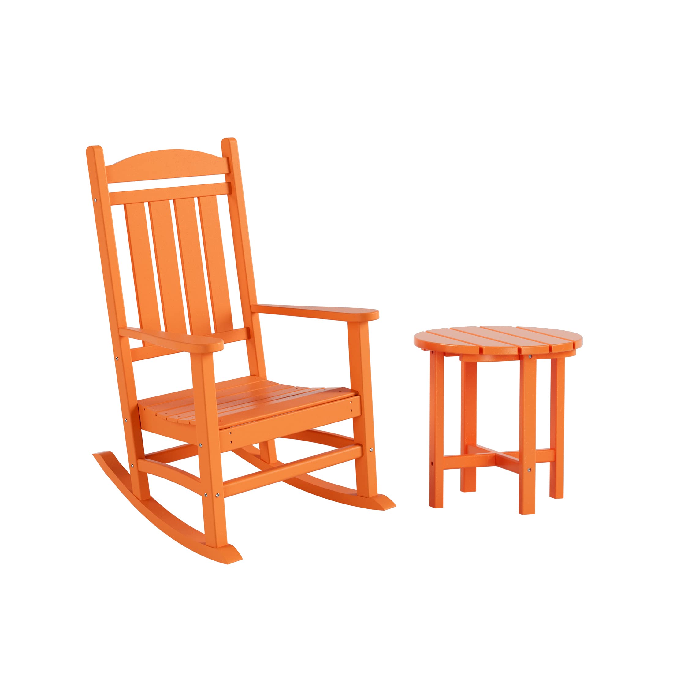 WO Home Furniture 2-Piece HDPE Outdoor Rocking Chair Set - Traditional Orange Patio Rocking Chairs for Garden, Porch, and Backyard Relaxation