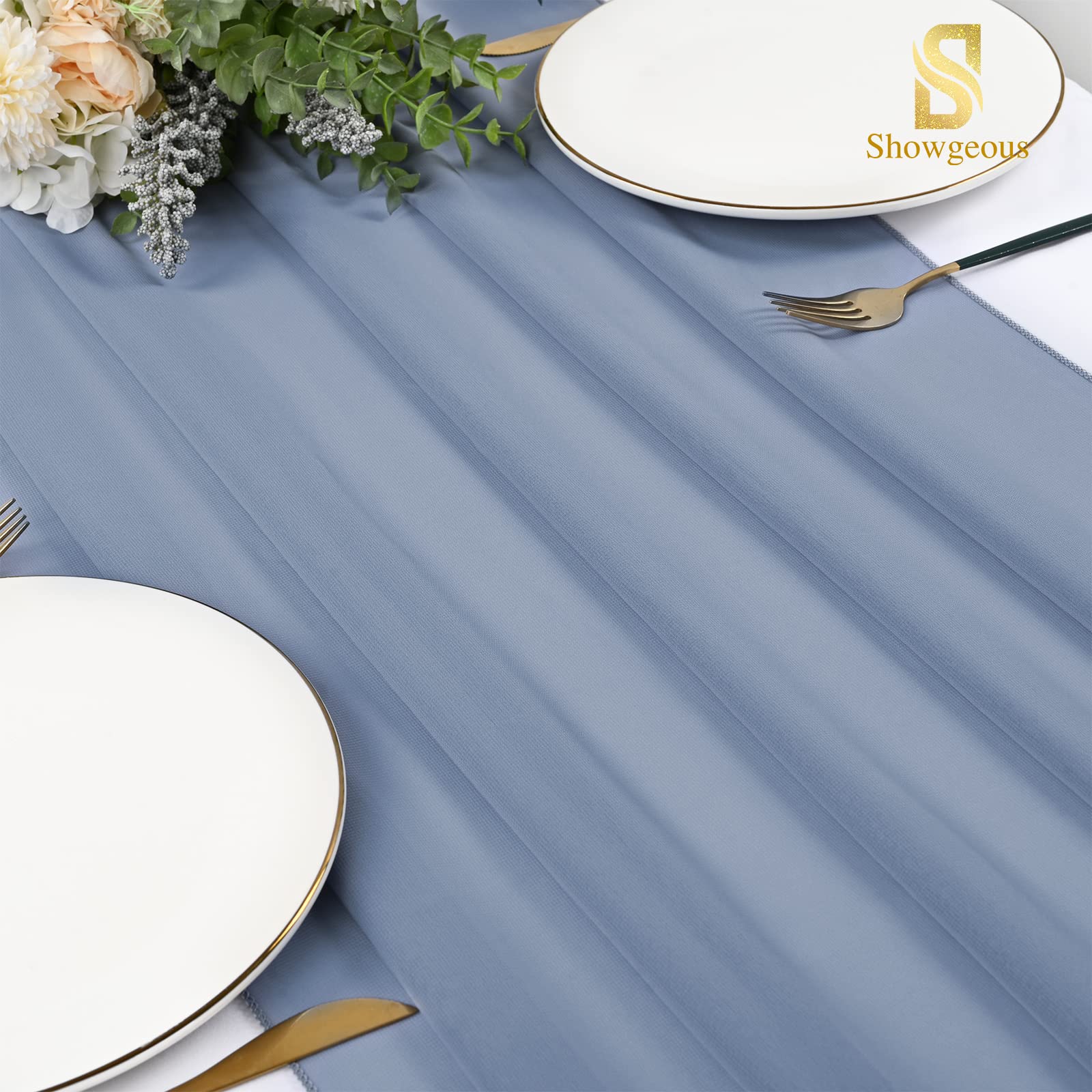 12 Pcs 10Ft Chiffon Table Runner, 28x120 Inches Dusty Blue Romantic Sheer Gauze Table Runners for Wedding, Bridal Shower, Baby Shower, Birthday Party, Cake Table Decor - Elegant & Lightweight for Indoor & Outdoor Events