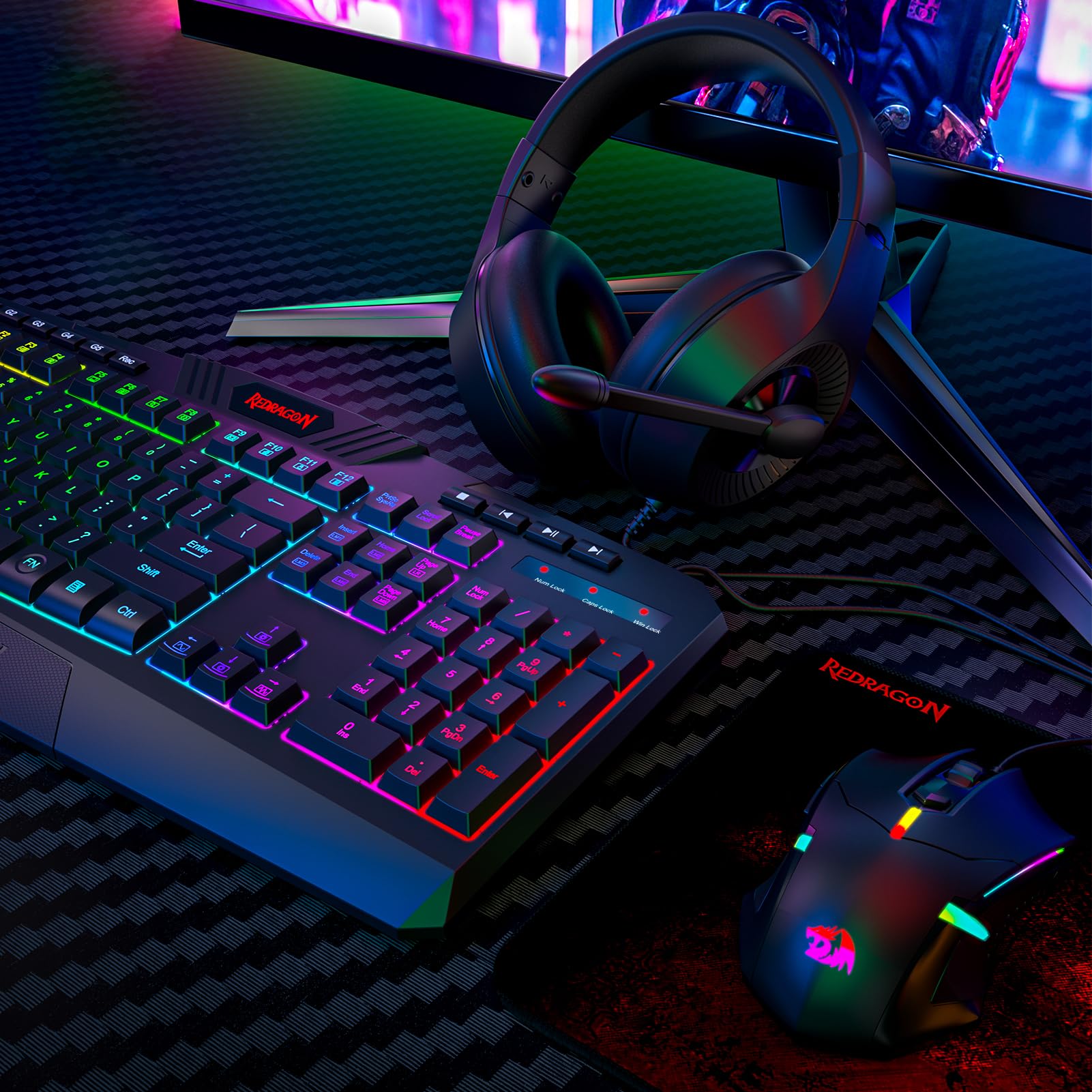 Redragon S101-3 RGB Backlit Wired Gaming Keyboard and Mouse Combo with Programmable Keys (800-7200DPI) - Complete PC Gaming Bundle Includes Headset & Mouse Pad for Windows - Perfect for Esports, Streaming & Competitive Gaming (Black)