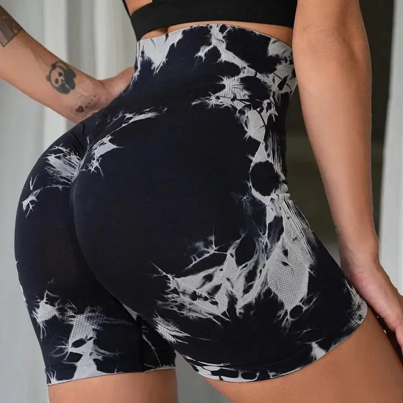 Seamless Tie-Dye Push Up Yoga Shorts for Women - High Waist Workout Shorts for Running, Cycling, Gym & Summer Fitness - Comfortable Activewear for Yoga, Pilates and Lounge Wear