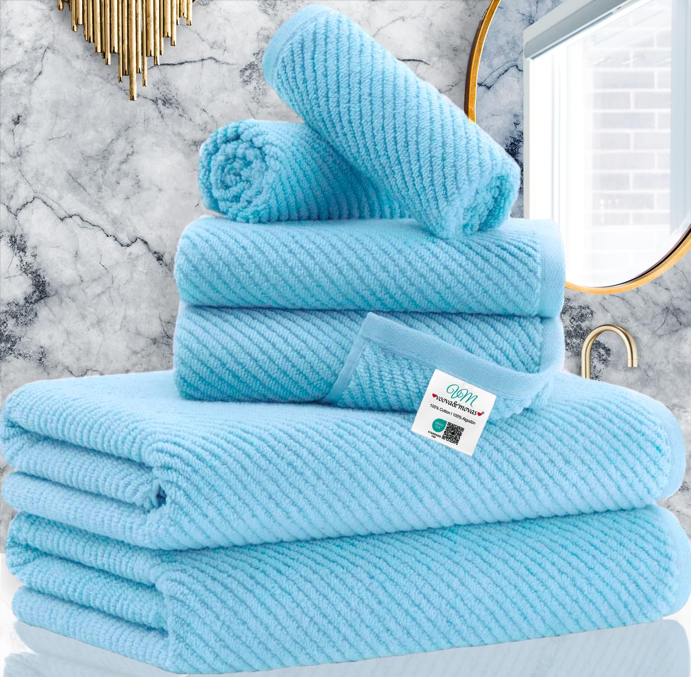 Premium 100% Cotton Bath Towel Set of 6 - Ultra Soft & Quick Dry Luxury Towels (2 Large 30