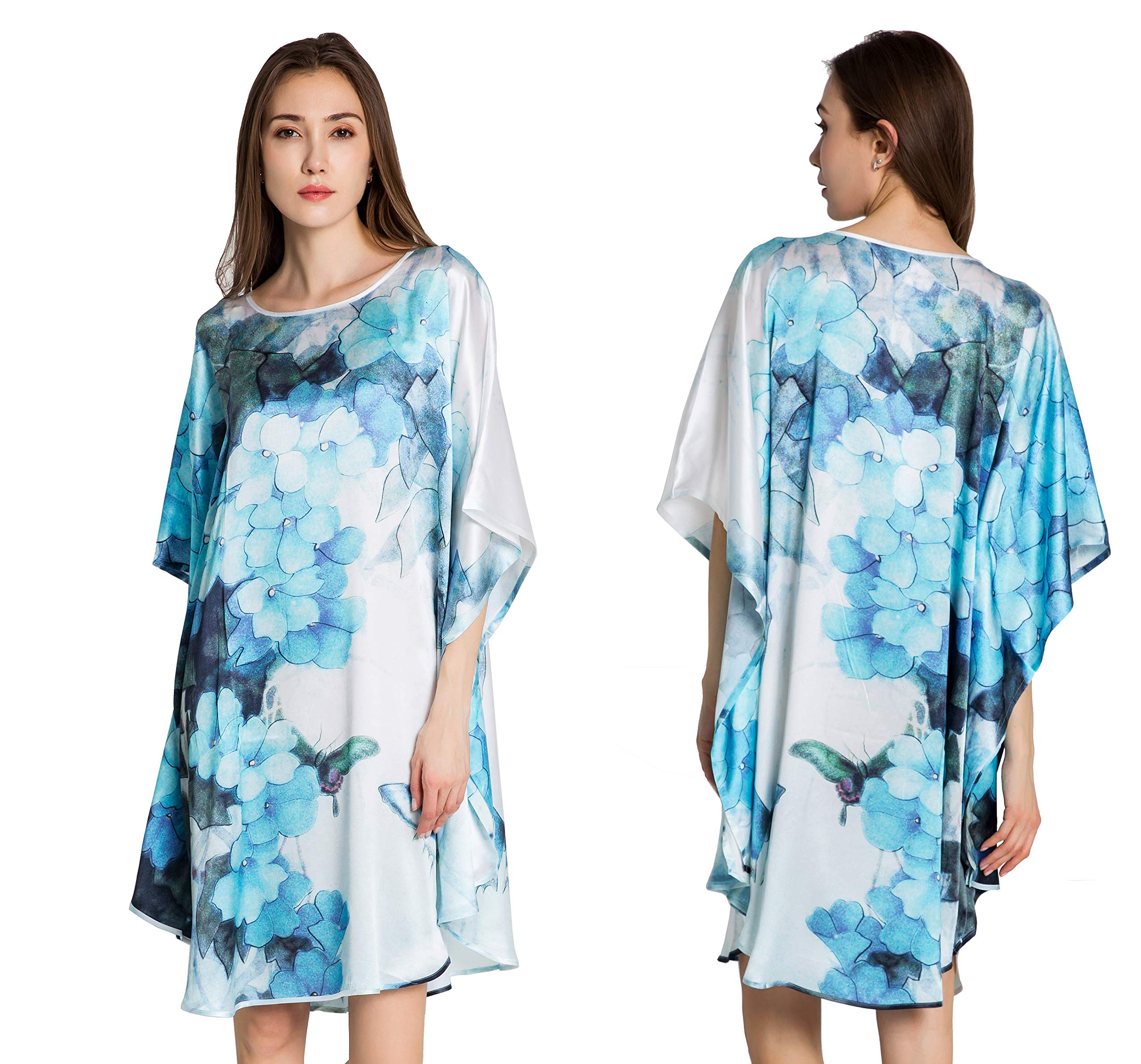 100% Pure Silk Nightgown for Women - Batwing Sleeve Elegant Sleepwear & Loungewear | Comfortable Classic Pajama Dress for Bedtime, Relaxing at Home & Bridal Shower Gift